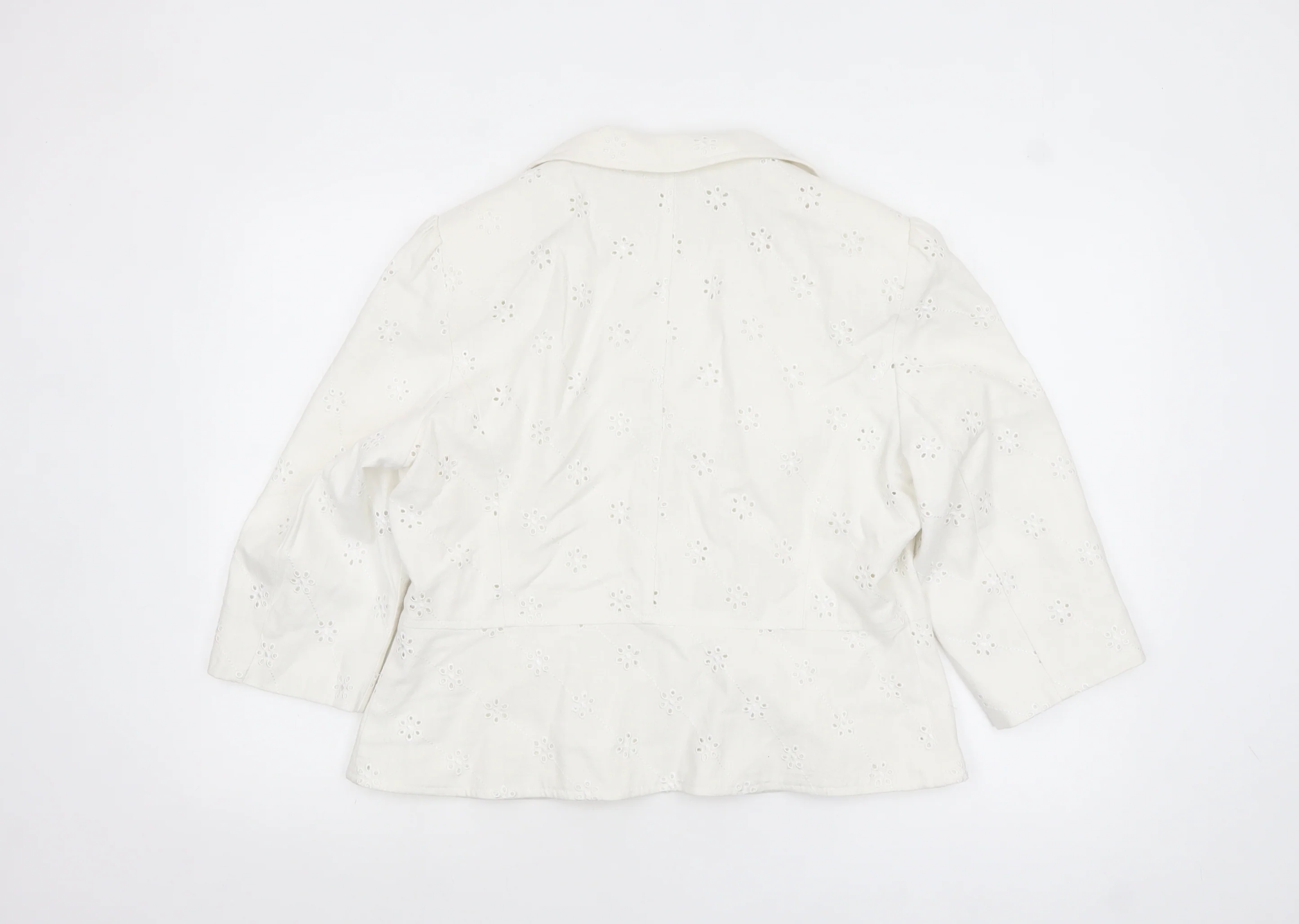Marks and Spencer Women Ivory Linen Blend 3/4 Sleeve Blazer Size 16 - Image 3