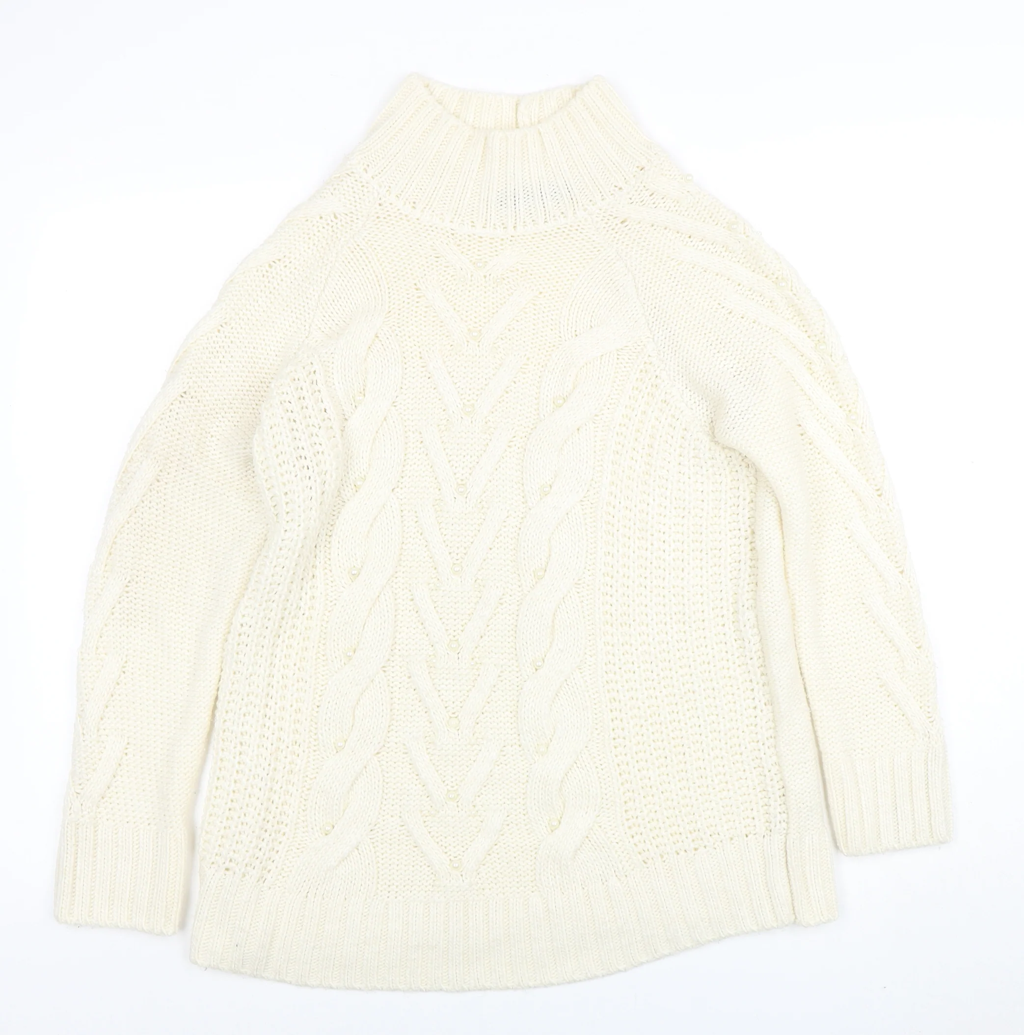 Marks and Spencer Women Ivory Roll Neck Cable-Knit Jumper M