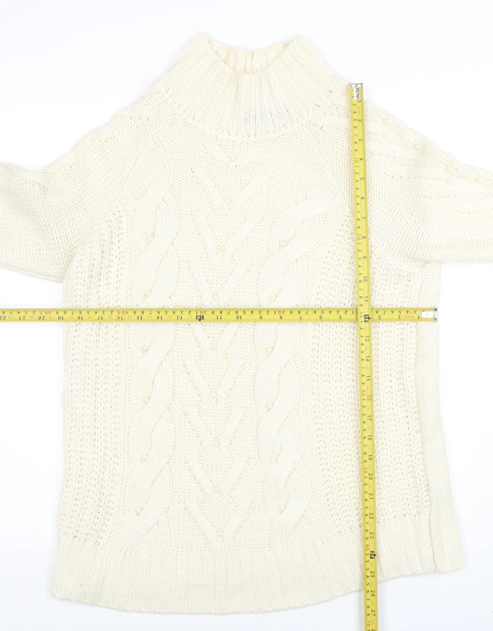 Marks and Spencer Women Ivory Roll Neck Cable-Knit Jumper M - Image 2