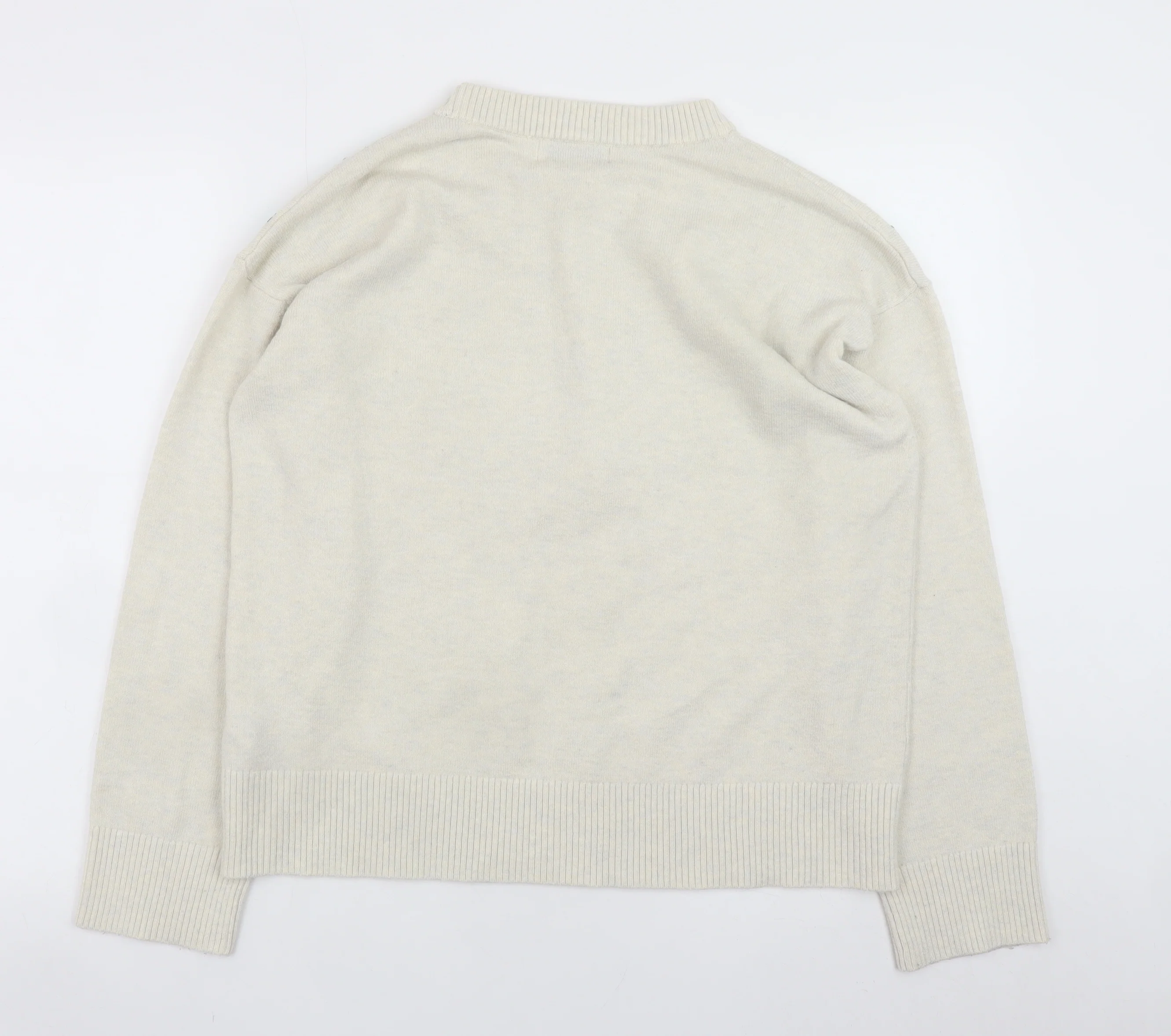 Marks and Spencer Women Ivory Sequin Crew Neck Jumper Size M - Image 3