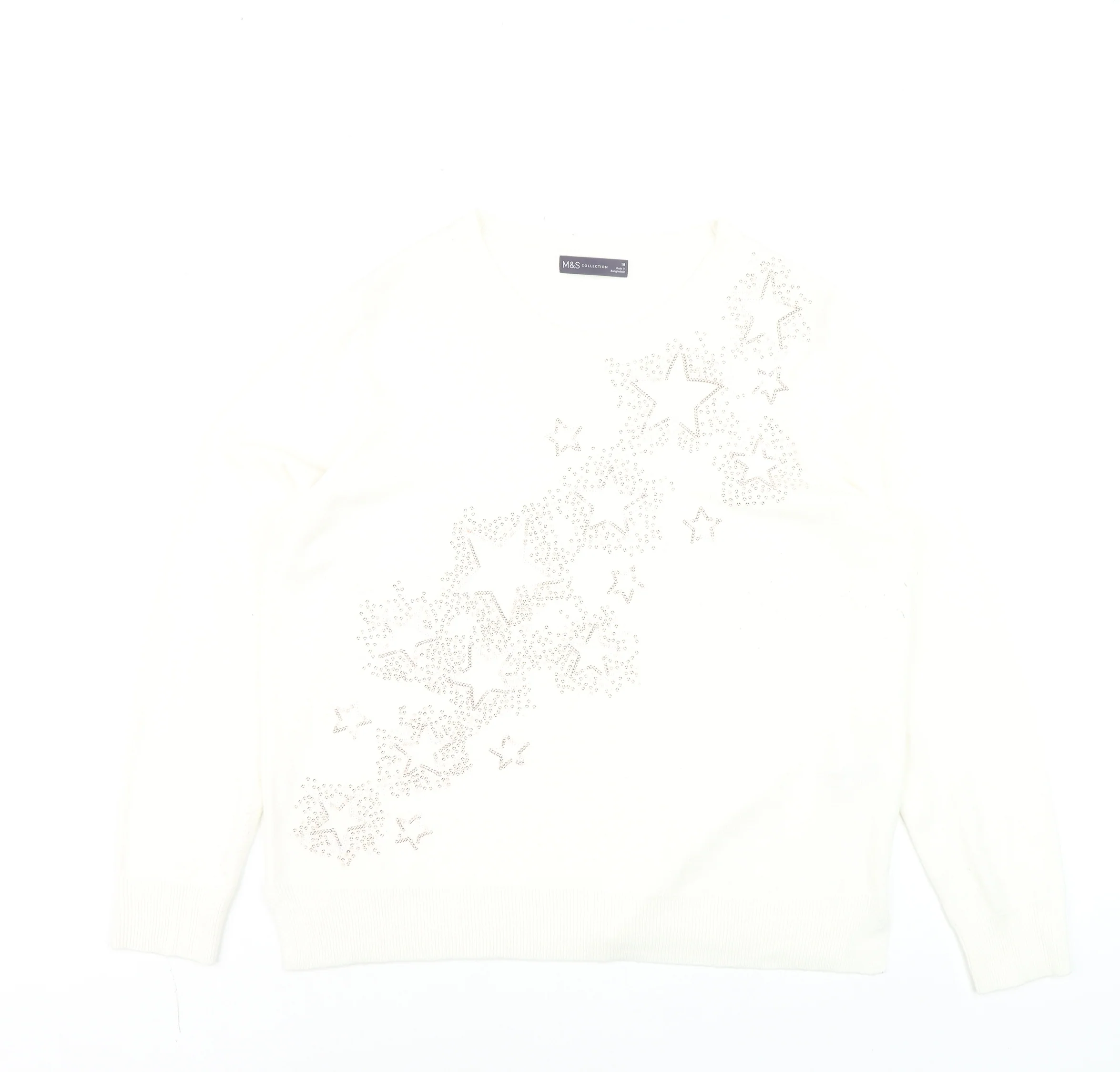 Marks and Spencer Women Ivory Size 18 Rhinestone Star Jumper