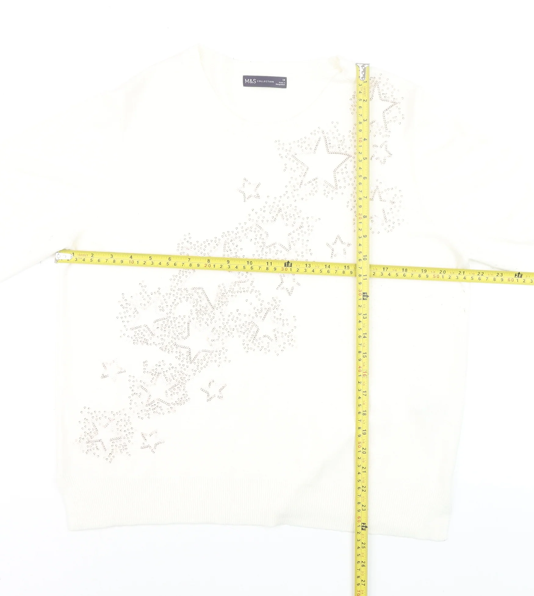 Marks and Spencer Women Ivory Size 18 Rhinestone Star Jumper - Image 2