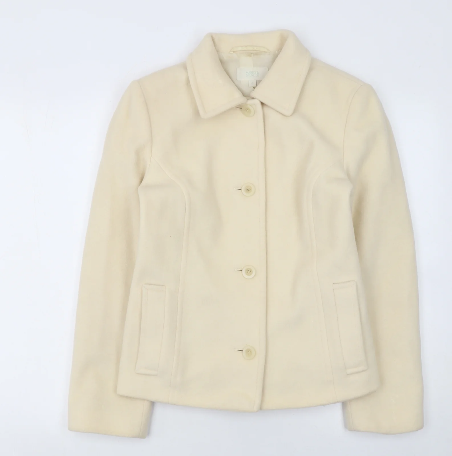 Marks and Spencer Women Ivory Wool Coat UK 12 Classic Short Overcoat