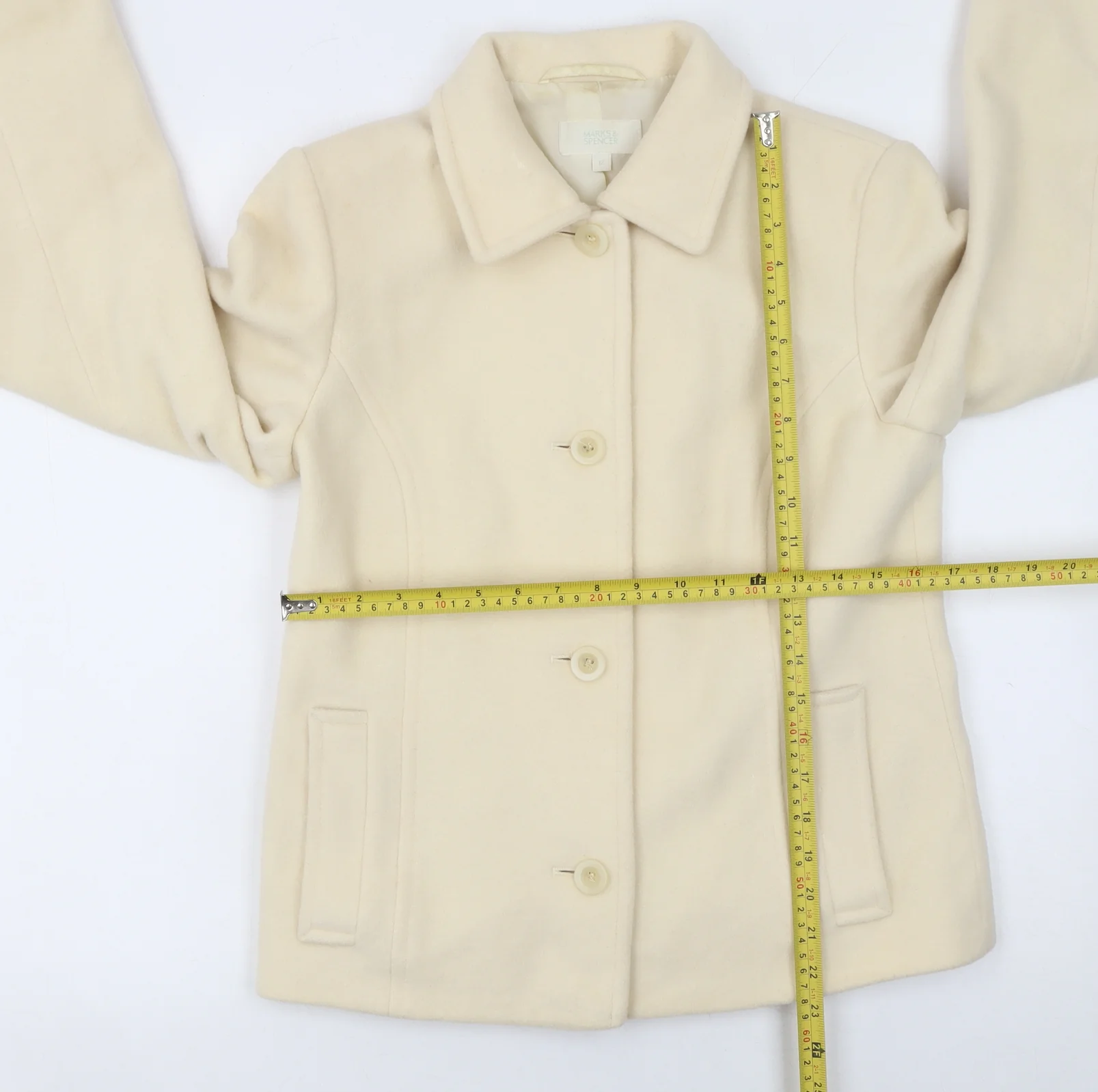 Marks and Spencer Women Ivory Wool Coat UK 12 Classic Short Overcoat - Image 2