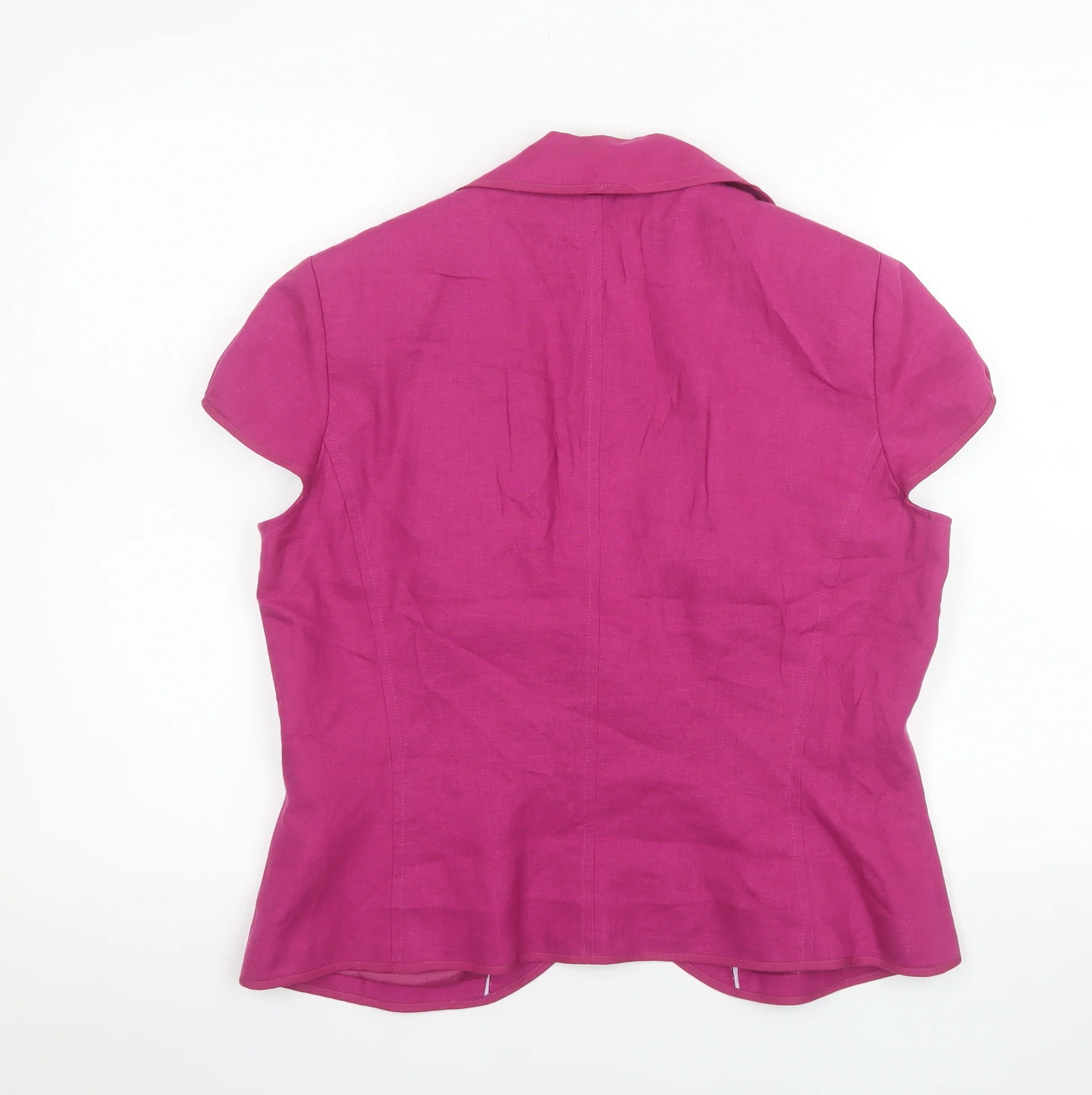 Marks and Spencer Women Magenta Linen Blend Short Sleeve Blazer Size 16 - Image 3
