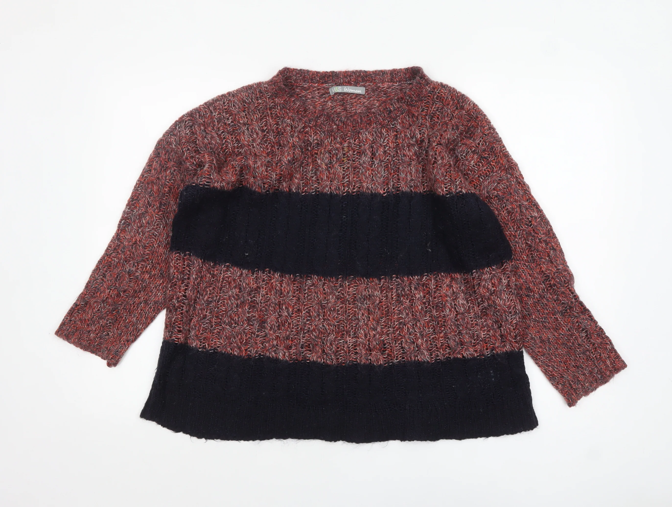 Marks and Spencer Women Navy Mix Size 12 Striped Chunky Knit Jumper