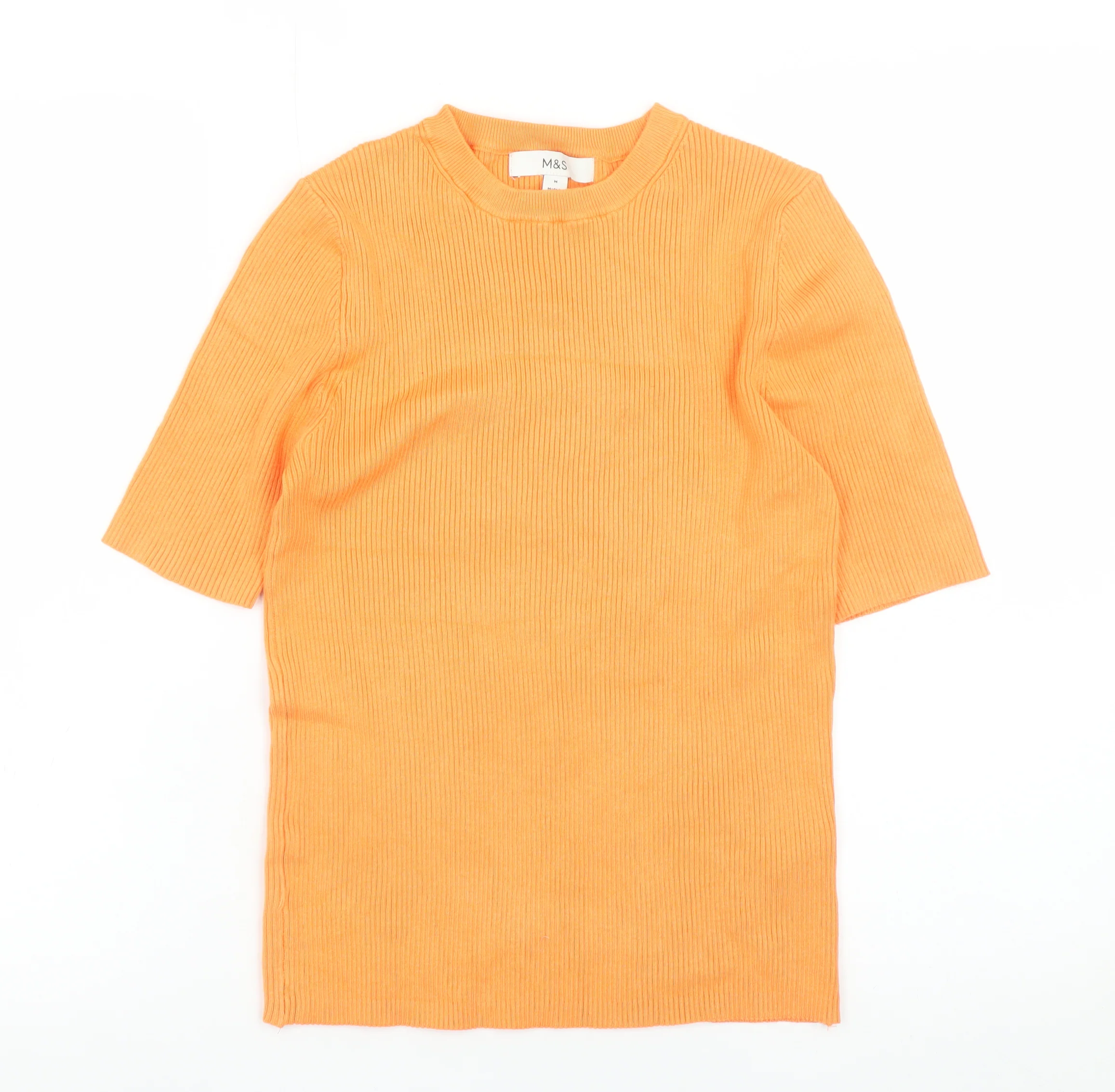Marks and Spencer Women Orange Ribbed Knit Short Sleeve T-Shirt M