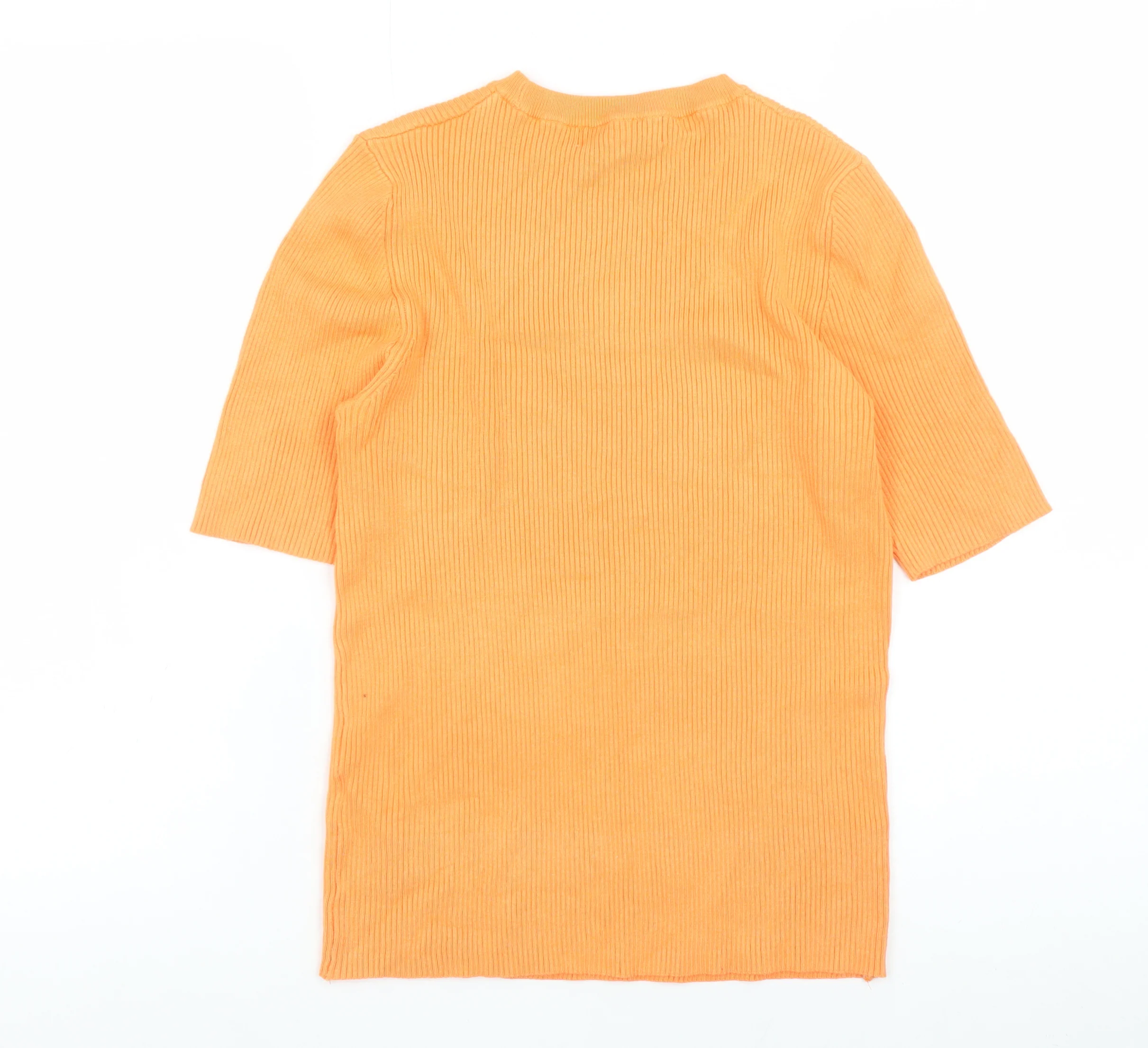 Marks and Spencer Women Orange Ribbed Knit Short Sleeve T-Shirt M - Image 3