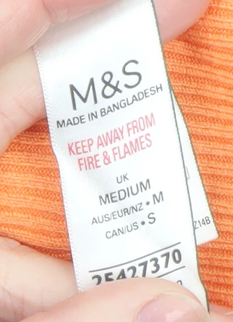 Marks and Spencer Women Orange Ribbed Knit Short Sleeve T-Shirt M - Image 4