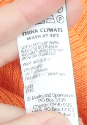 Marks and Spencer Women Orange Ribbed Knit Short Sleeve T-Shirt M - Image 5
