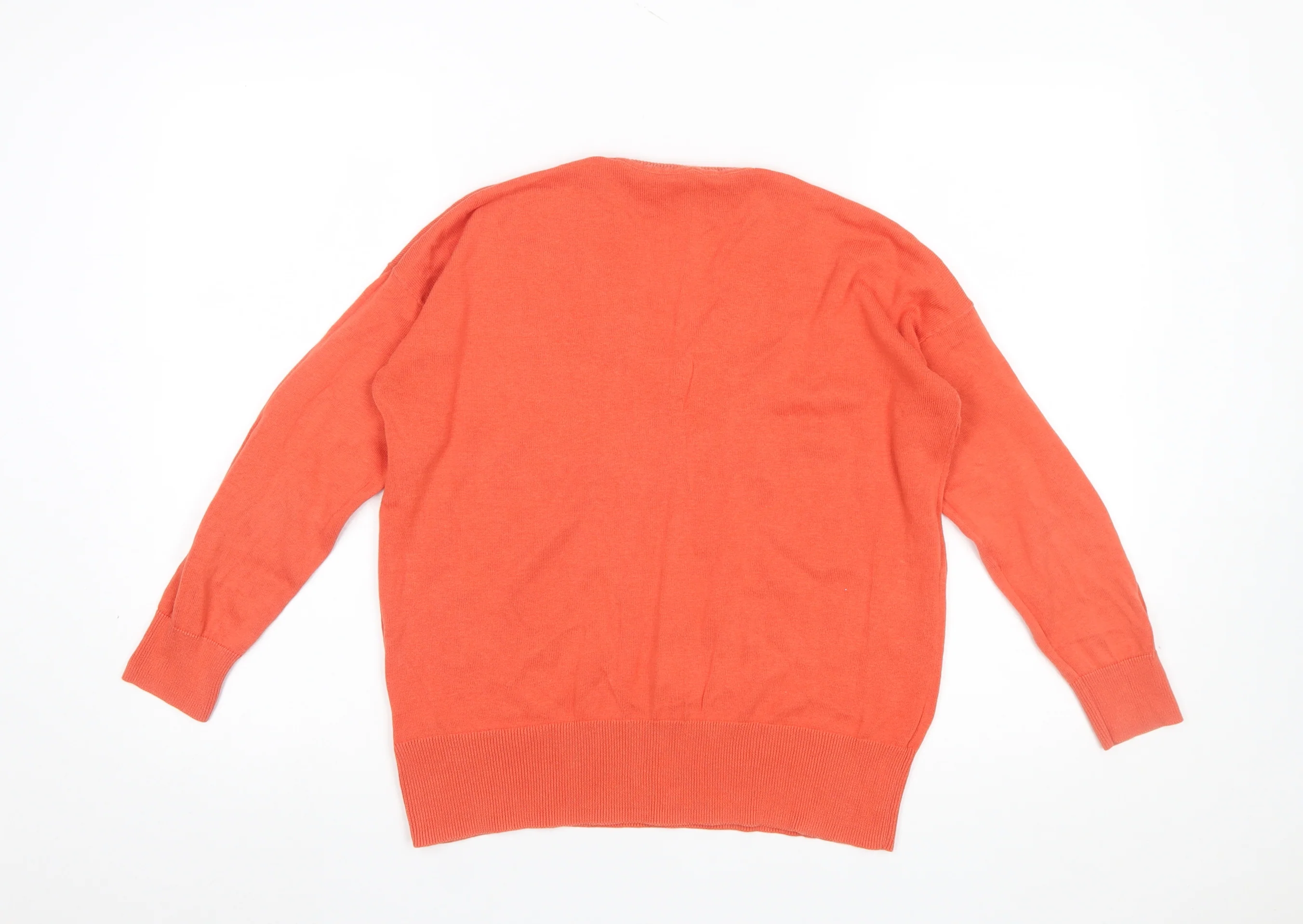 Marks and Spencer Women Orange V-Neck Cotton Jumper Size S - Image 3