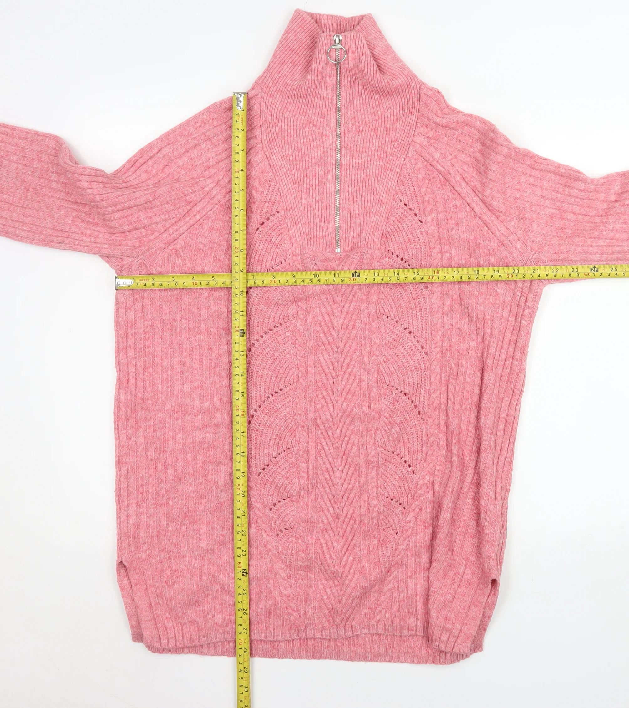 Marks and Spencer Women Pink 1/2 Zip Ribbed Pullover Sweater M - Image 2