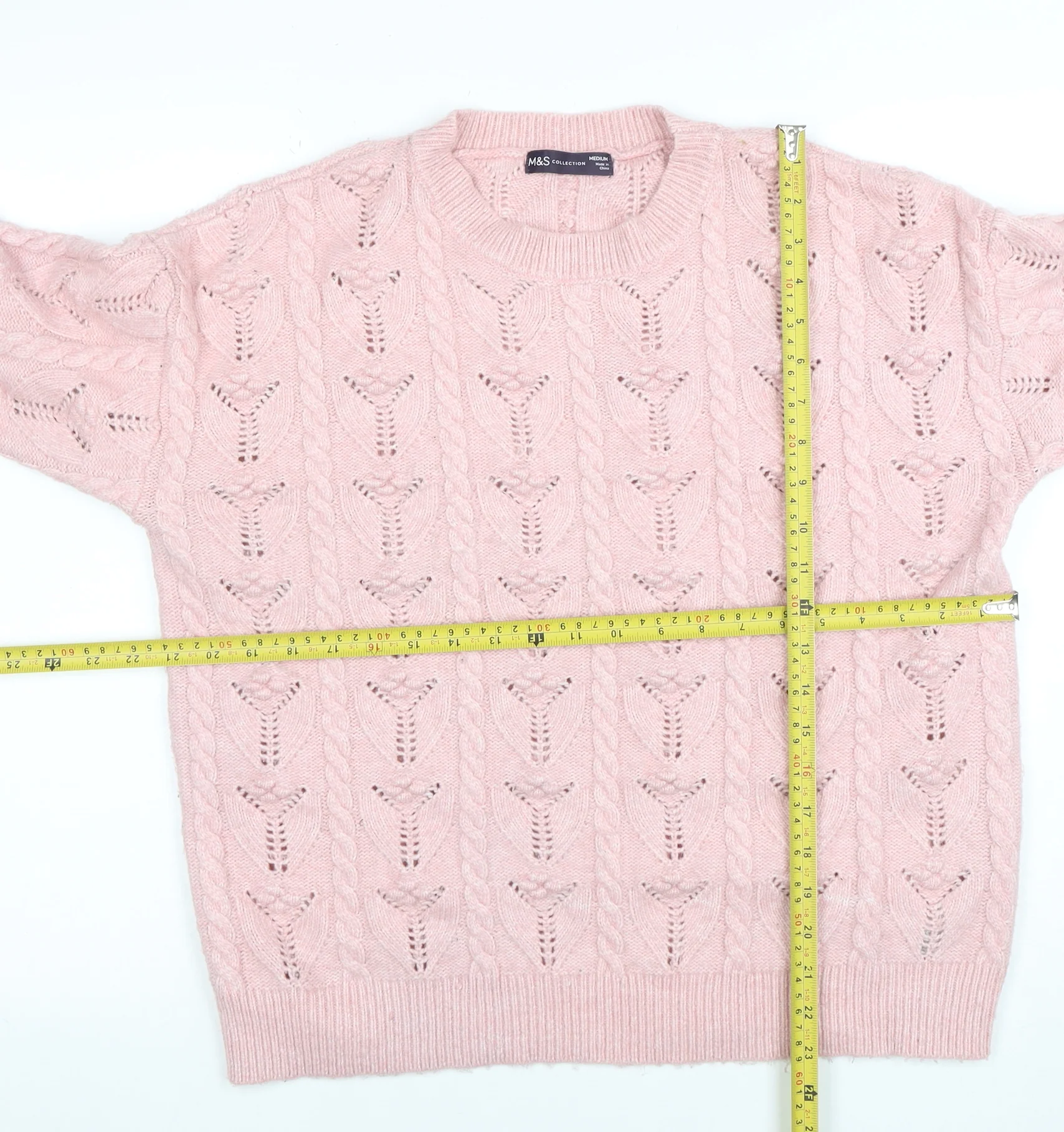 Marks and Spencer Women Pink Cable Knit Crew Neck Jumper Medium - Image 2