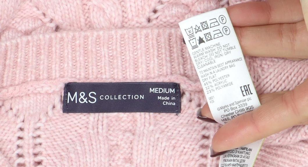Marks and Spencer Women Pink Cable Knit Crew Neck Jumper Medium - Image 4