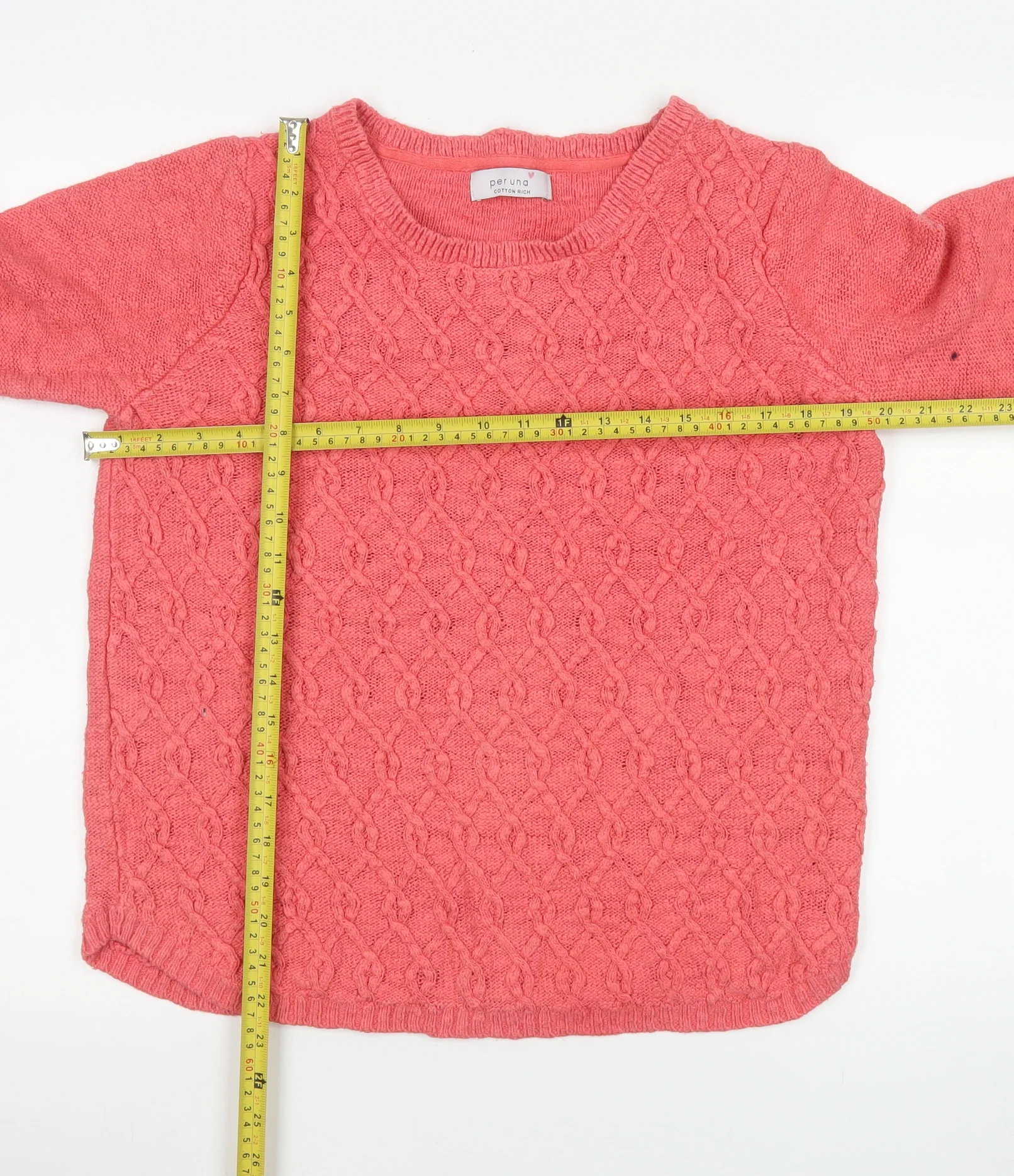 Marks and Spencer Women Pink Cable-Knit Long Sleeve Cotton Jumper Size 12 - Image 2