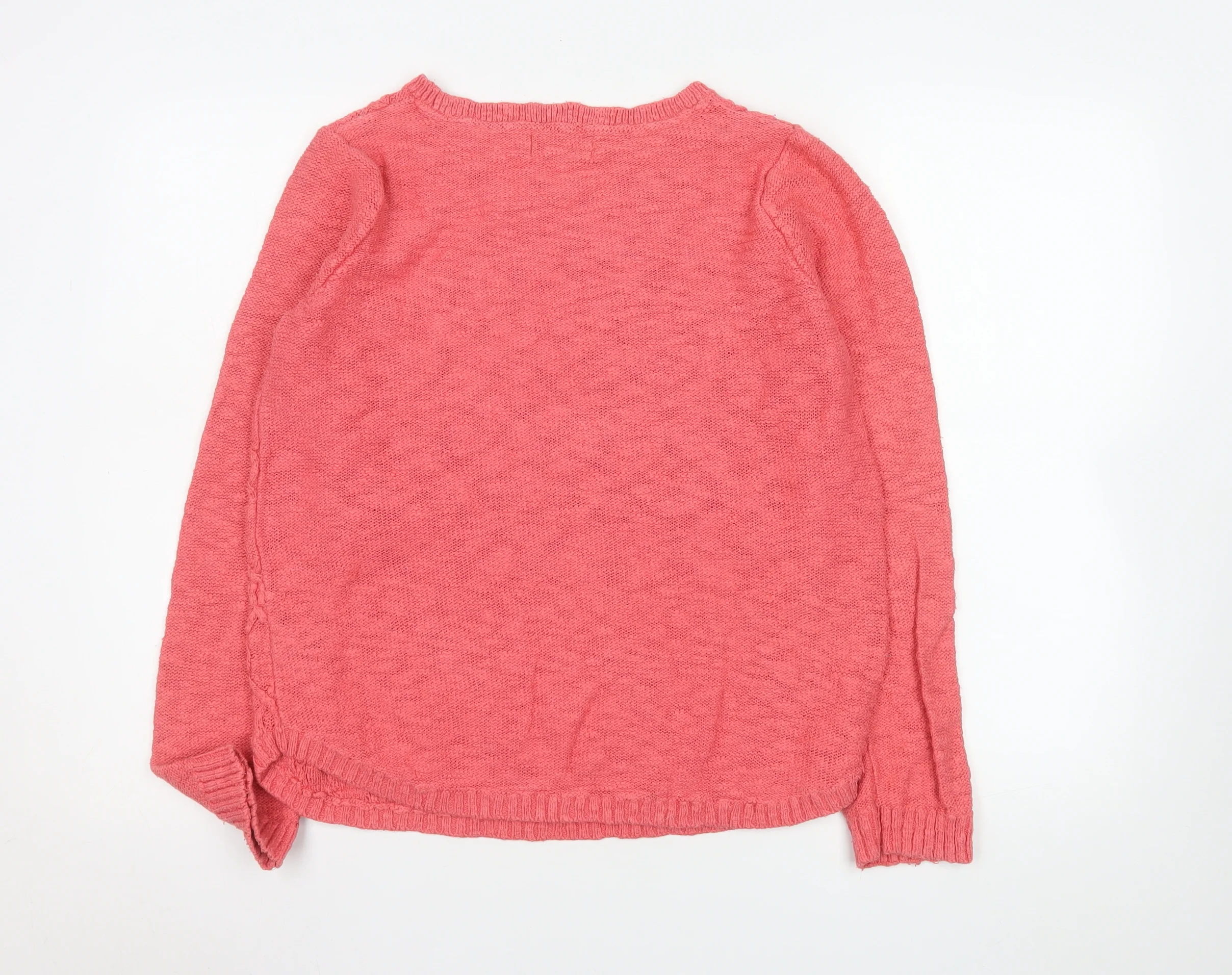 Marks and Spencer Women Pink Cable-Knit Long Sleeve Cotton Jumper Size 12 - Image 3