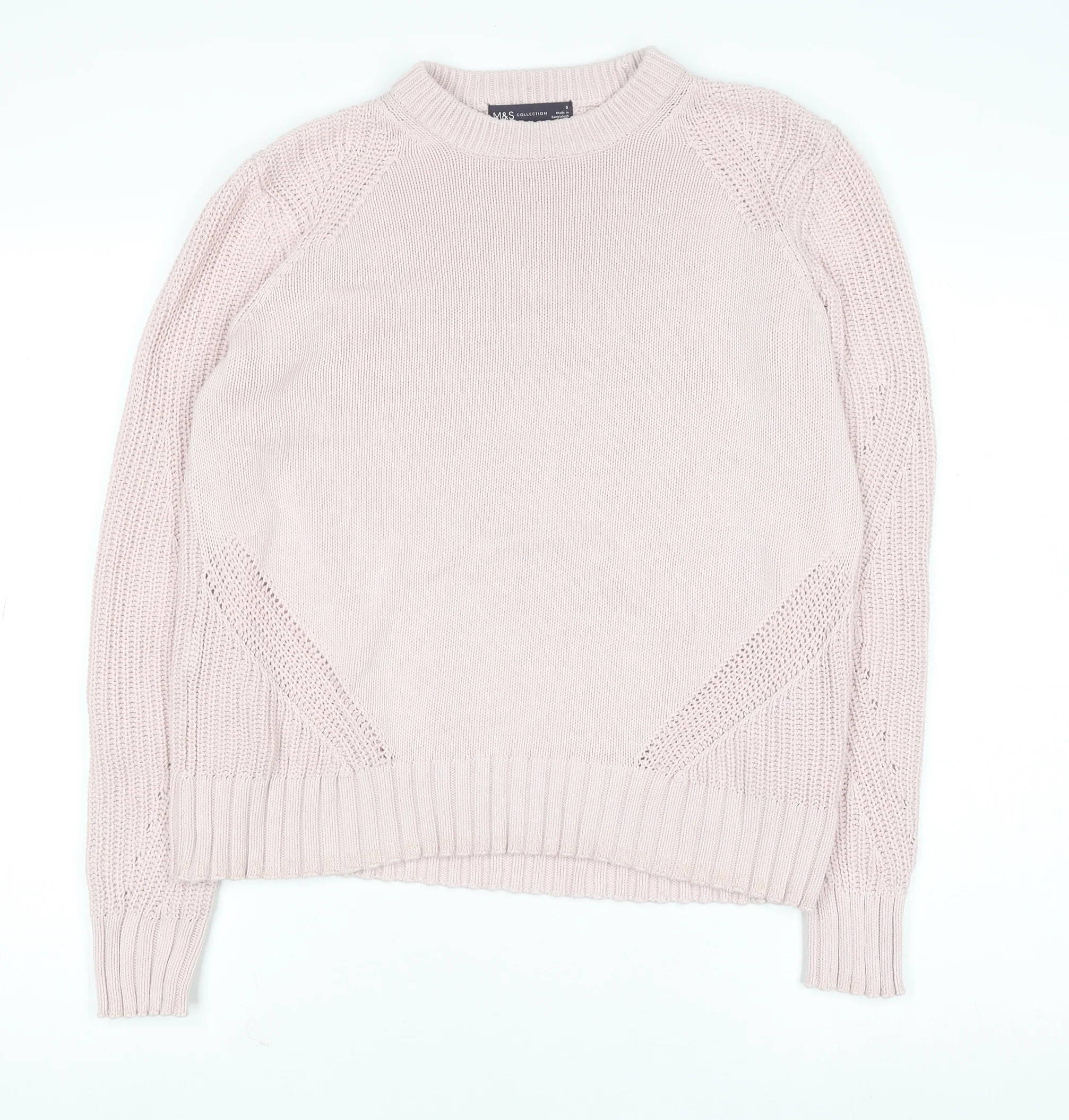 Marks and Spencer Women Pink Chunky Knit Cotton Jumper Size S
