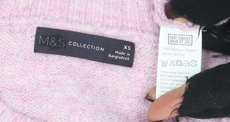 Marks and Spencer Women Pink Crew Neck Long Sleeve Jumper XS - Image 4