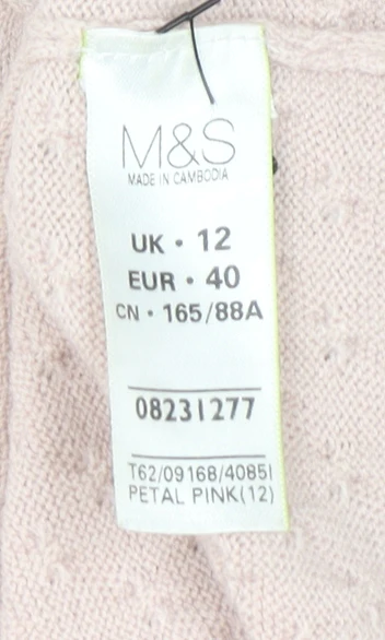 Marks and Spencer Women Pink Knit 3/4 Sleeve Pullover Jumper Size 12 - Image 4