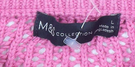 Marks and Spencer Women Pink Open-Knit Cotton Jumper Size L - Image 4