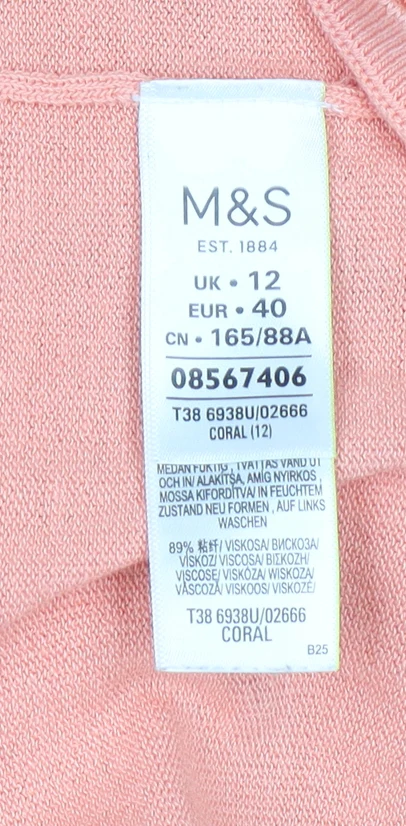 Marks and Spencer Women Pink Ruffle Sleeve V-Neck Knit T-Shirt Size 12 - Image 5