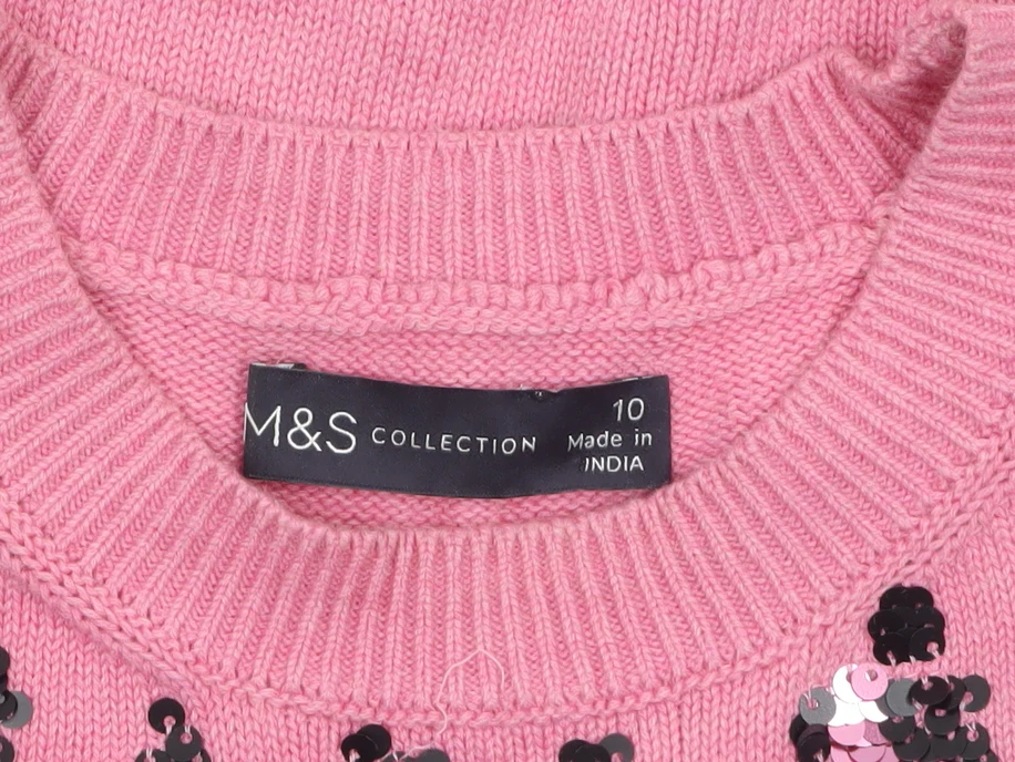 Marks and Spencer Women Pink Sequin Leopard Knit Jumper Size 10 - Image 5