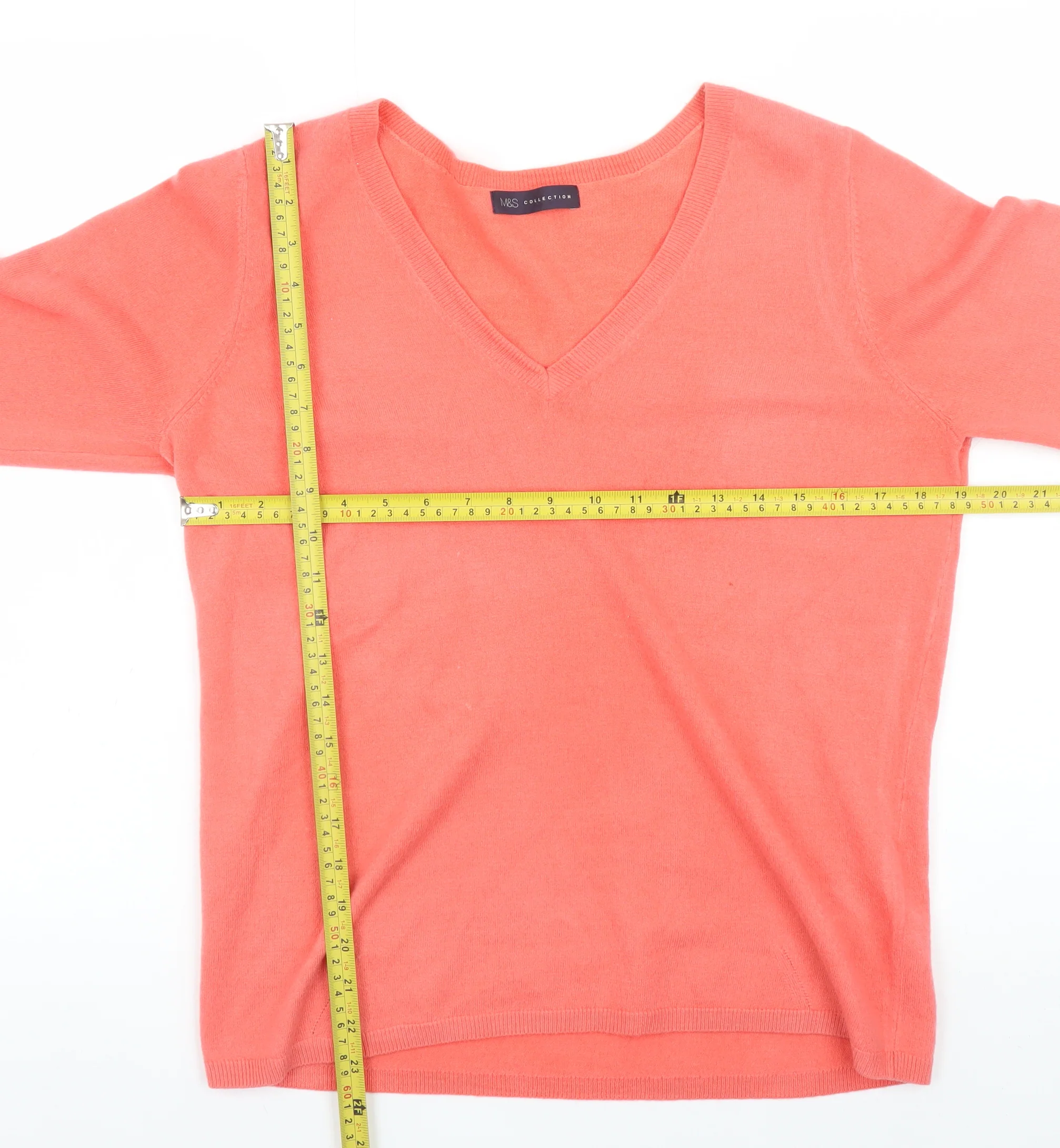 Marks and Spencer Women Pink V-Neck Acrylic Jumper Size 12 - Image 2