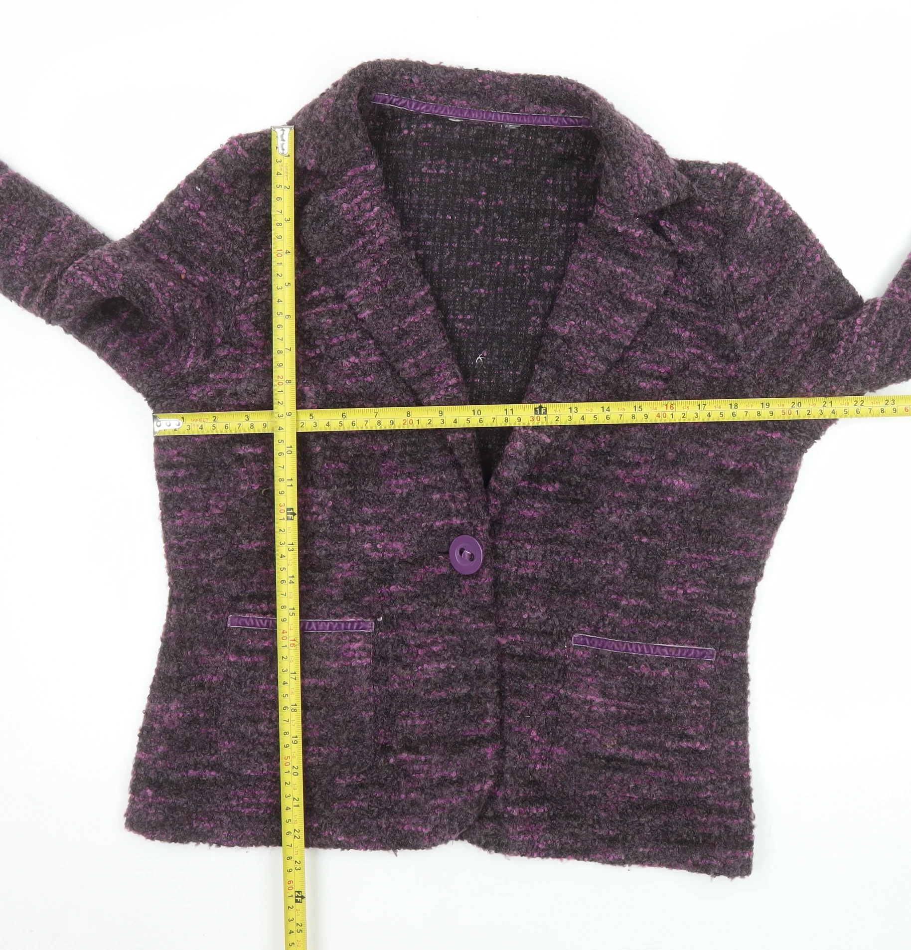 Marks and Spencer Women Purple Bouclé Blazer UK 16 Single-Breasted Jacket - Image 2