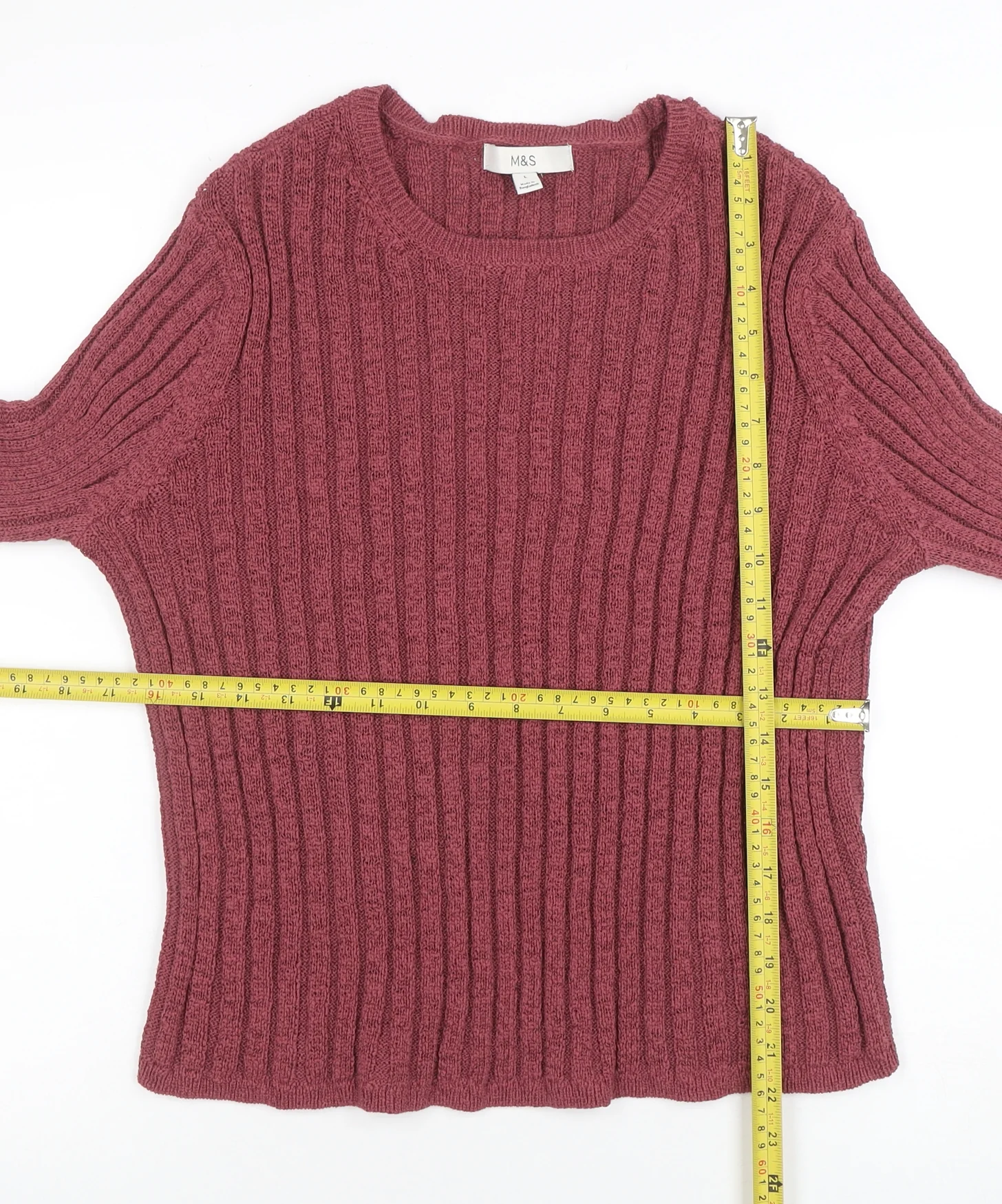 Marks and Spencer Women Purple L Rib Knit Crew Neck Jumper - Image 2