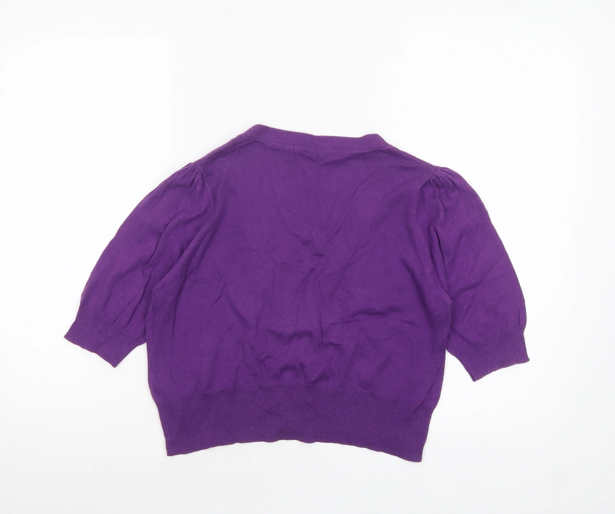 Marks and Spencer Women Purple Size 14 V-Neck Cotton Cardigan - Image 3