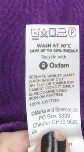 Marks and Spencer Women Purple Size 14 V-Neck Cotton Cardigan - Image 4