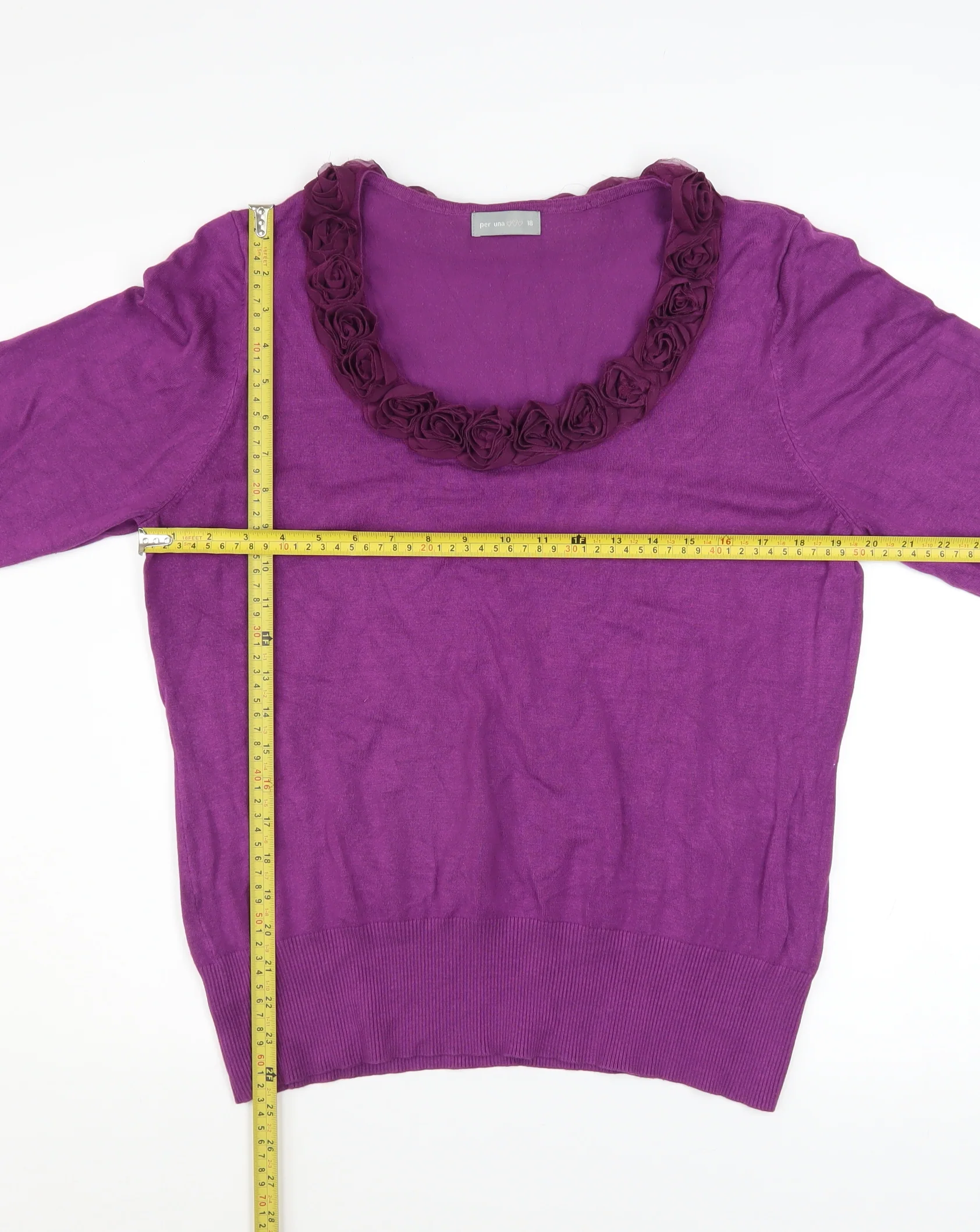 Marks and Spencer Women Purple Size 18 Ruffle Scoop Neck Jumper - Image 2
