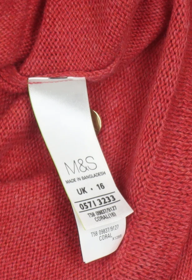 Marks and Spencer Women Red Button Cardigan UK 16 Acrylic Wool Knit - Image 5