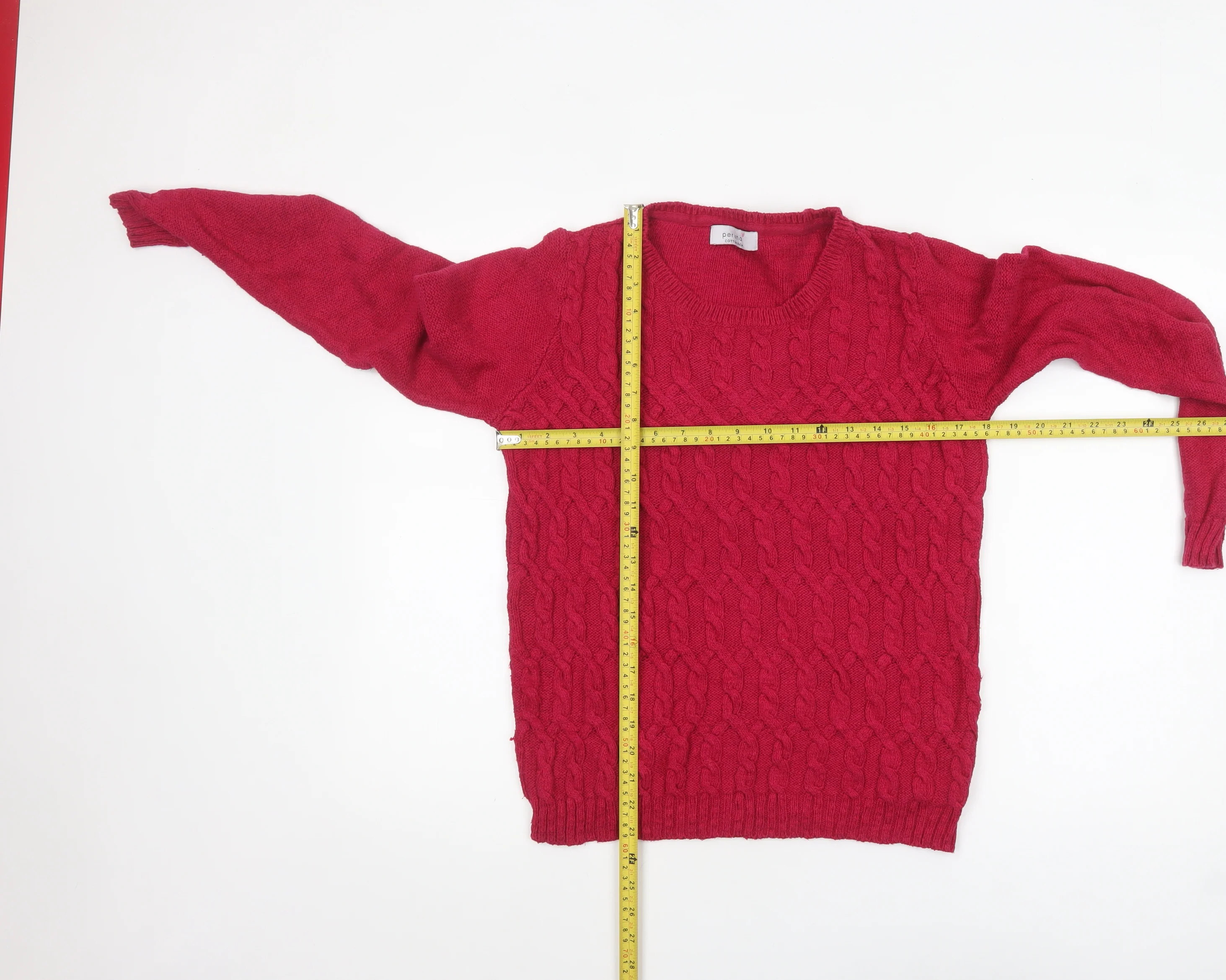 Marks and Spencer Women Red Cable-Knit Crew Neck Jumper Size 10 - Image 2