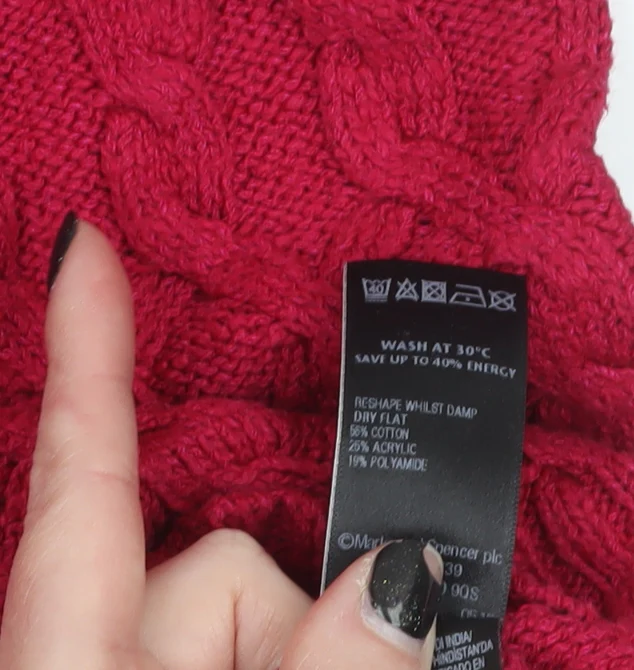 Marks and Spencer Women Red Cable-Knit Crew Neck Jumper Size 10 - Image 4