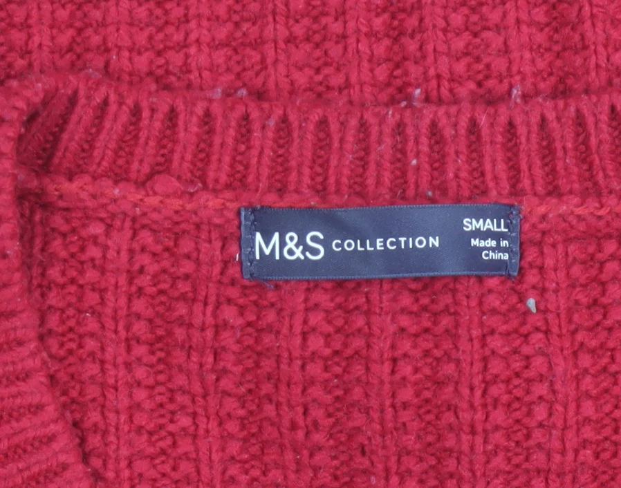 Marks and Spencer Women Red Chunky-Knit V-Neck Pullover Jumper Size S - Image 5