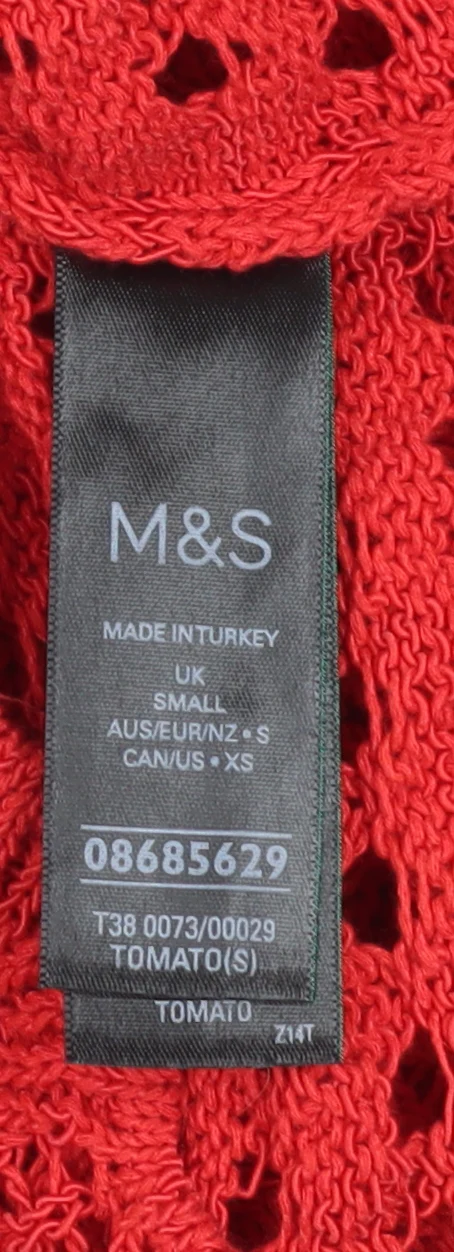 Marks and Spencer Women Red Crochet Knit Short Sleeve Top Size S - Image 4