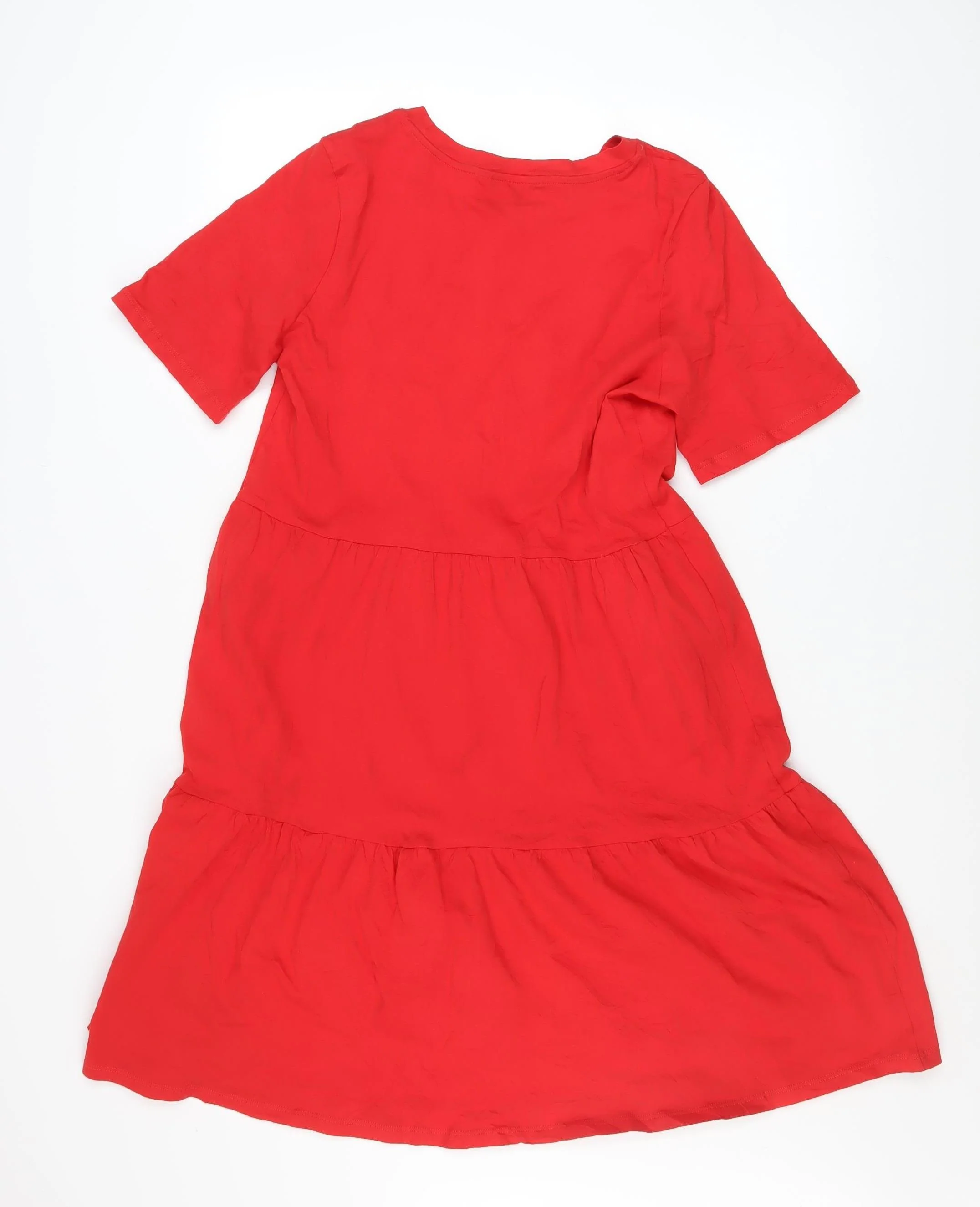 Marks and Spencer Women Red Size 12 Cotton A-Line Knee Length Dress - Image 3