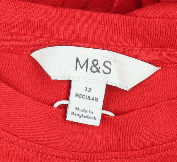 Marks and Spencer Women Red Size 12 Cotton A-Line Knee Length Dress - Image 4