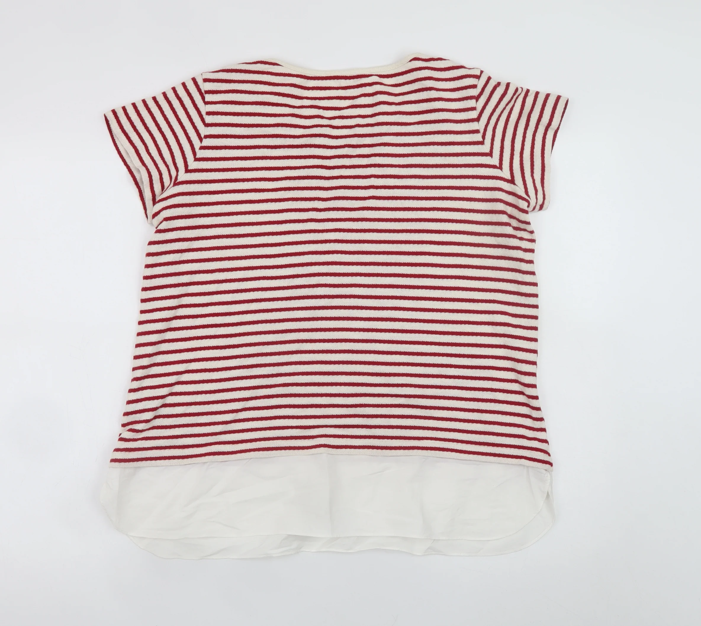 Marks and Spencer Women Red White Striped Cotton T-Shirt UK 16 - Image 3