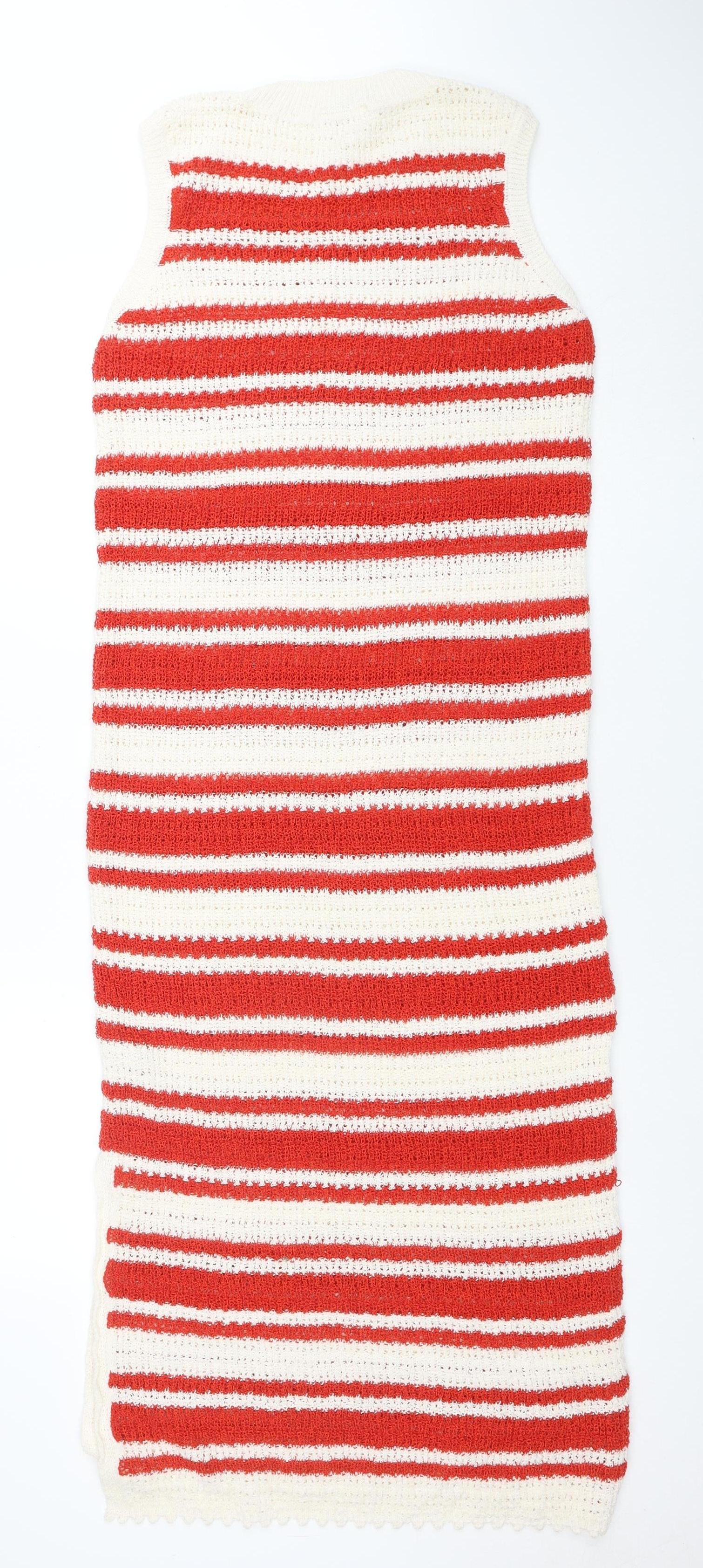 Marks and Spencer Women Red & White Striped Knit Jumper Dress M - Image 3
