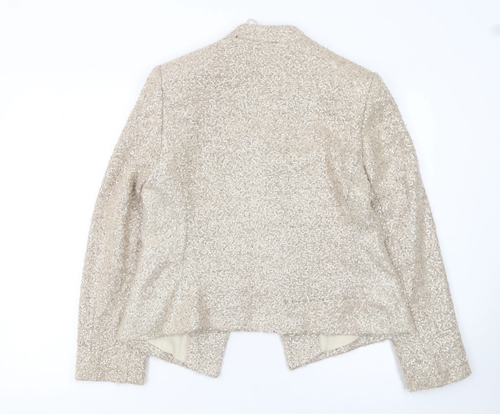Marks and Spencer Women’s Beige Bouclé Sequin Blazer Size 14 - Image 3