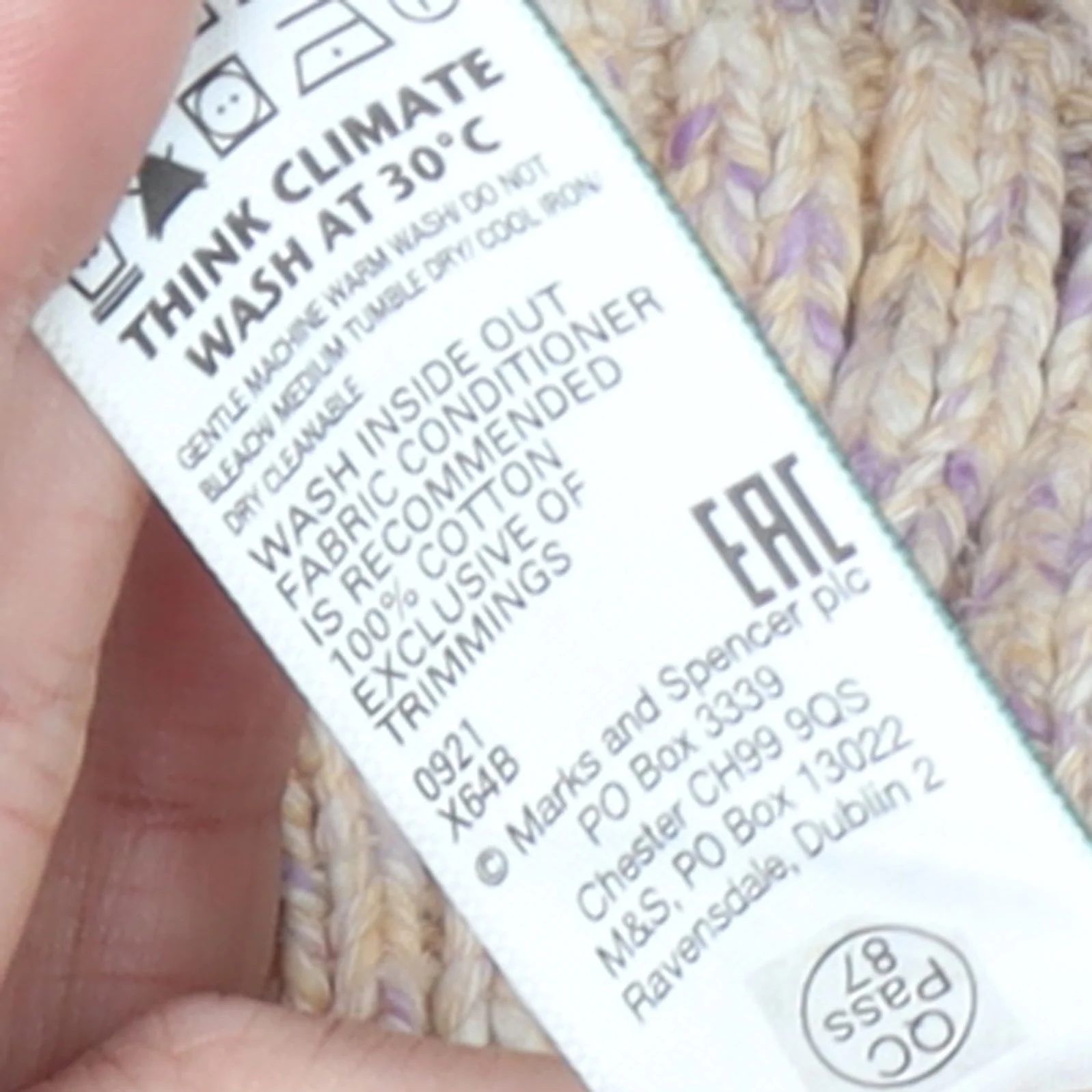 Marks and Spencer Women’s Beige Cotton Mock Neck Cable Knit Jumper Size 14 - Image 5