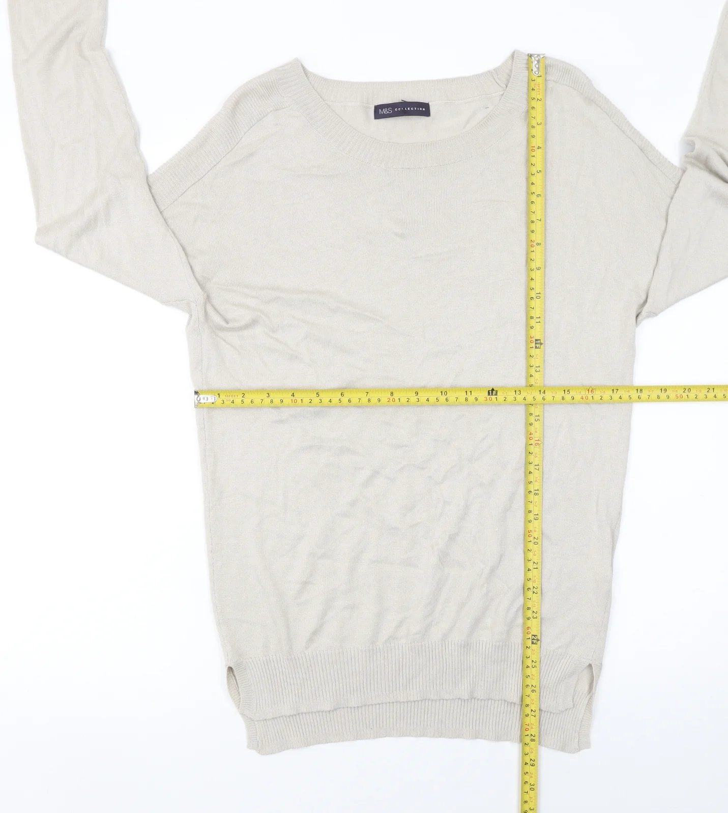 Marks and Spencer Women’s Beige Crew Neck Long Sleeve Jumper Size 12 - Image 2