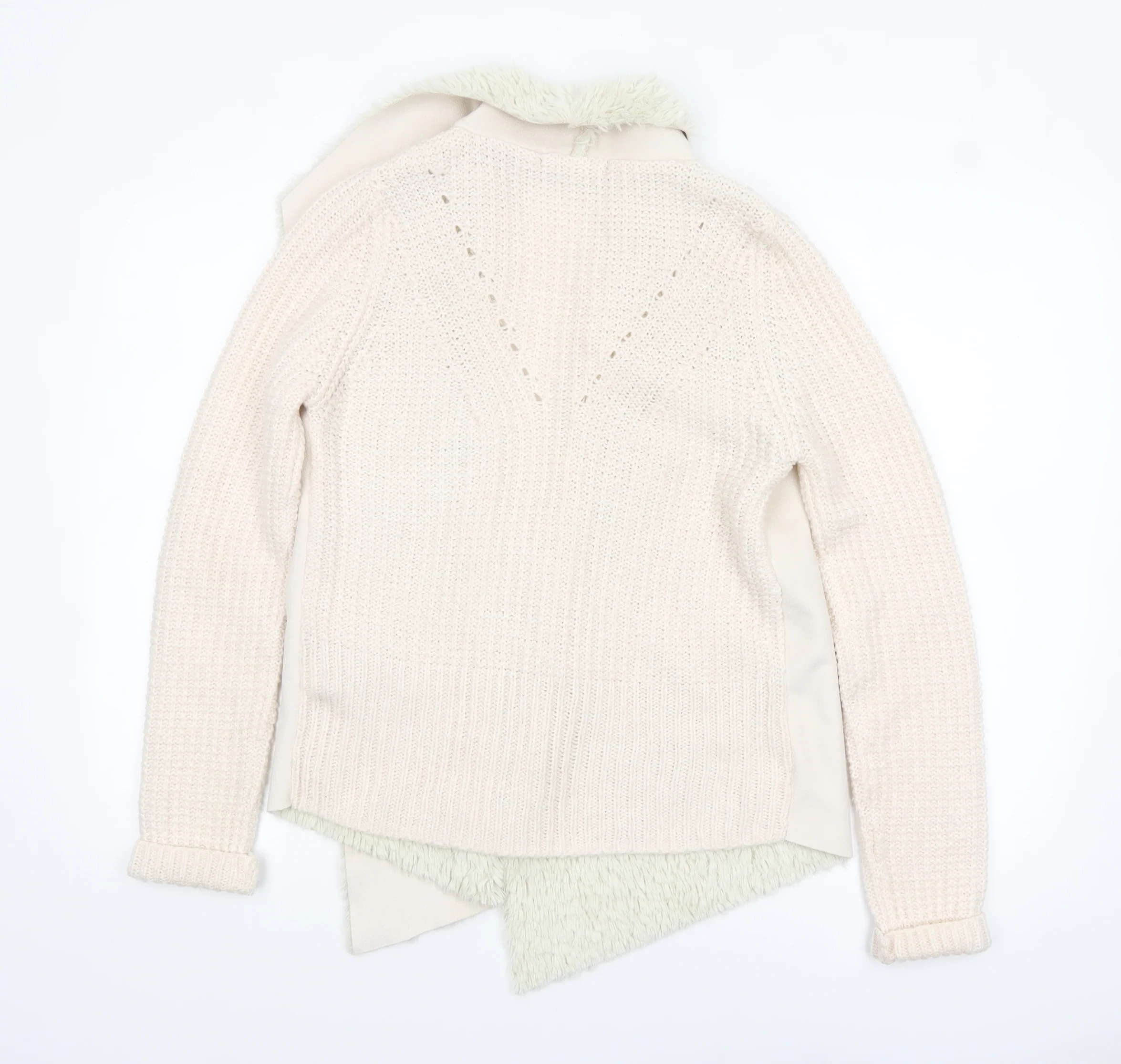 Marks and Spencer Women’s Beige Faux Fur Trim Knit Cardigan Size S - Image 3