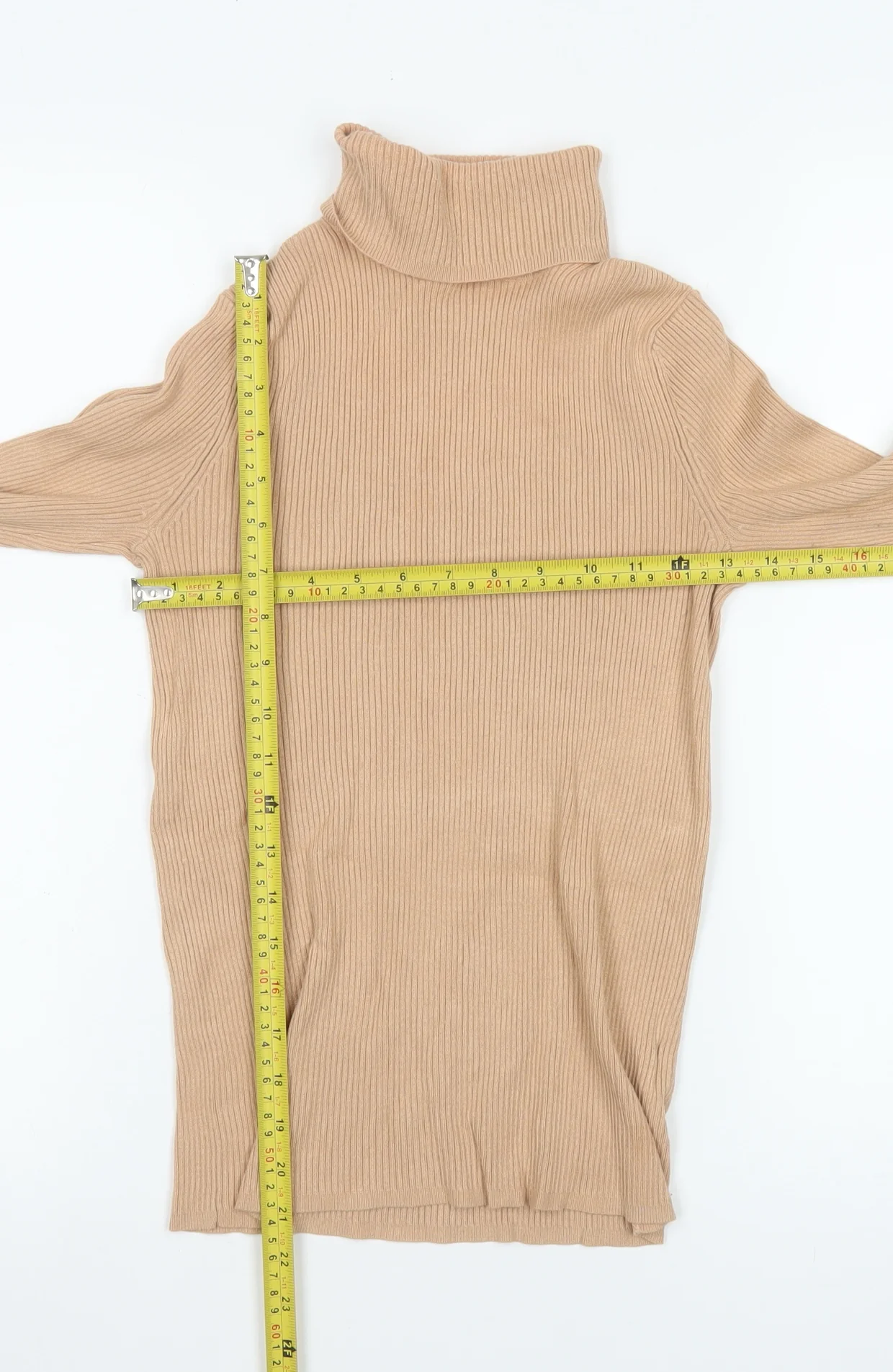 Marks and Spencer Women’s Beige Roll Neck Long Sleeve Slim Knit Jumper Size 8 - Image 2