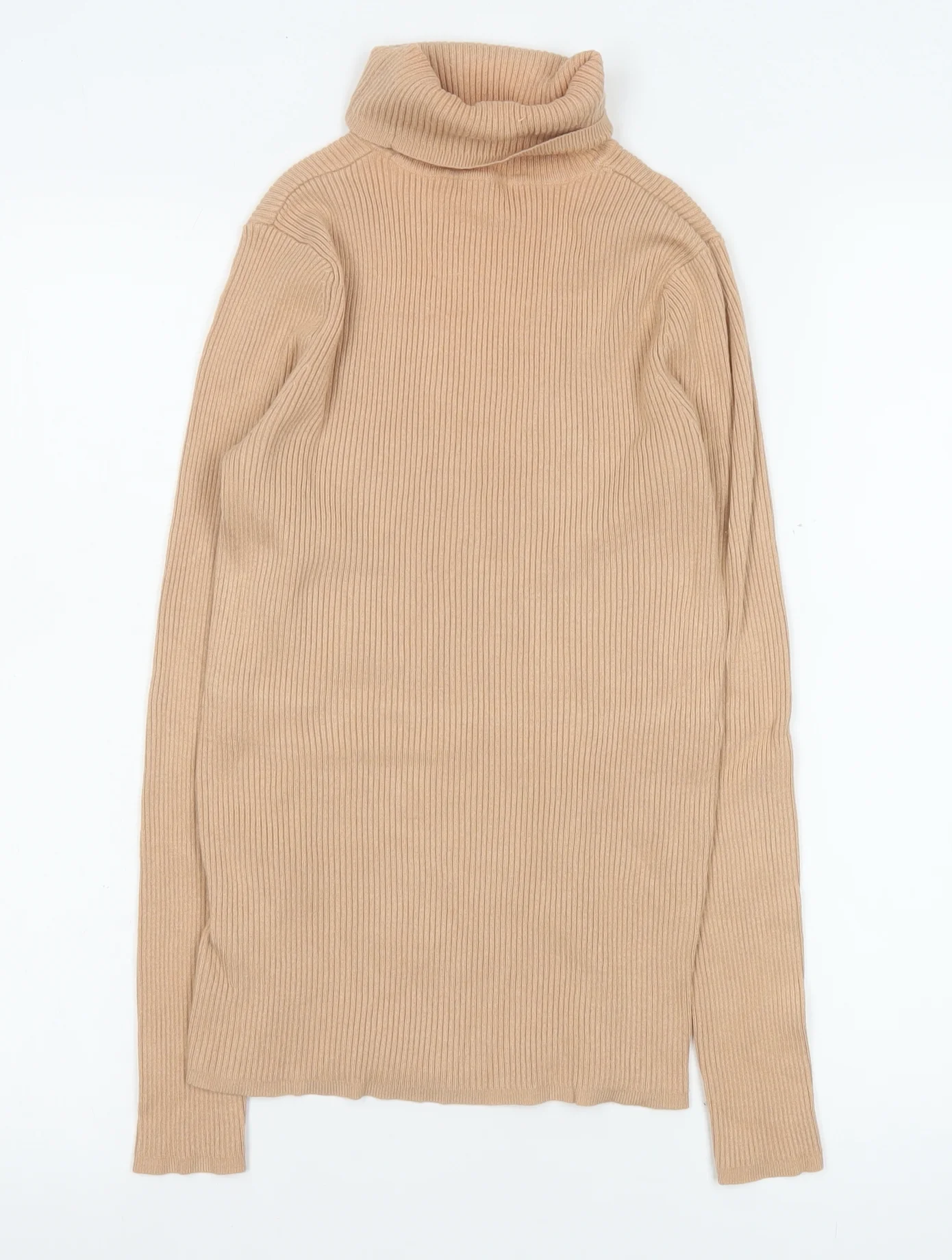 Marks and Spencer Women’s Beige Roll Neck Long Sleeve Slim Knit Jumper Size 8 - Image 3