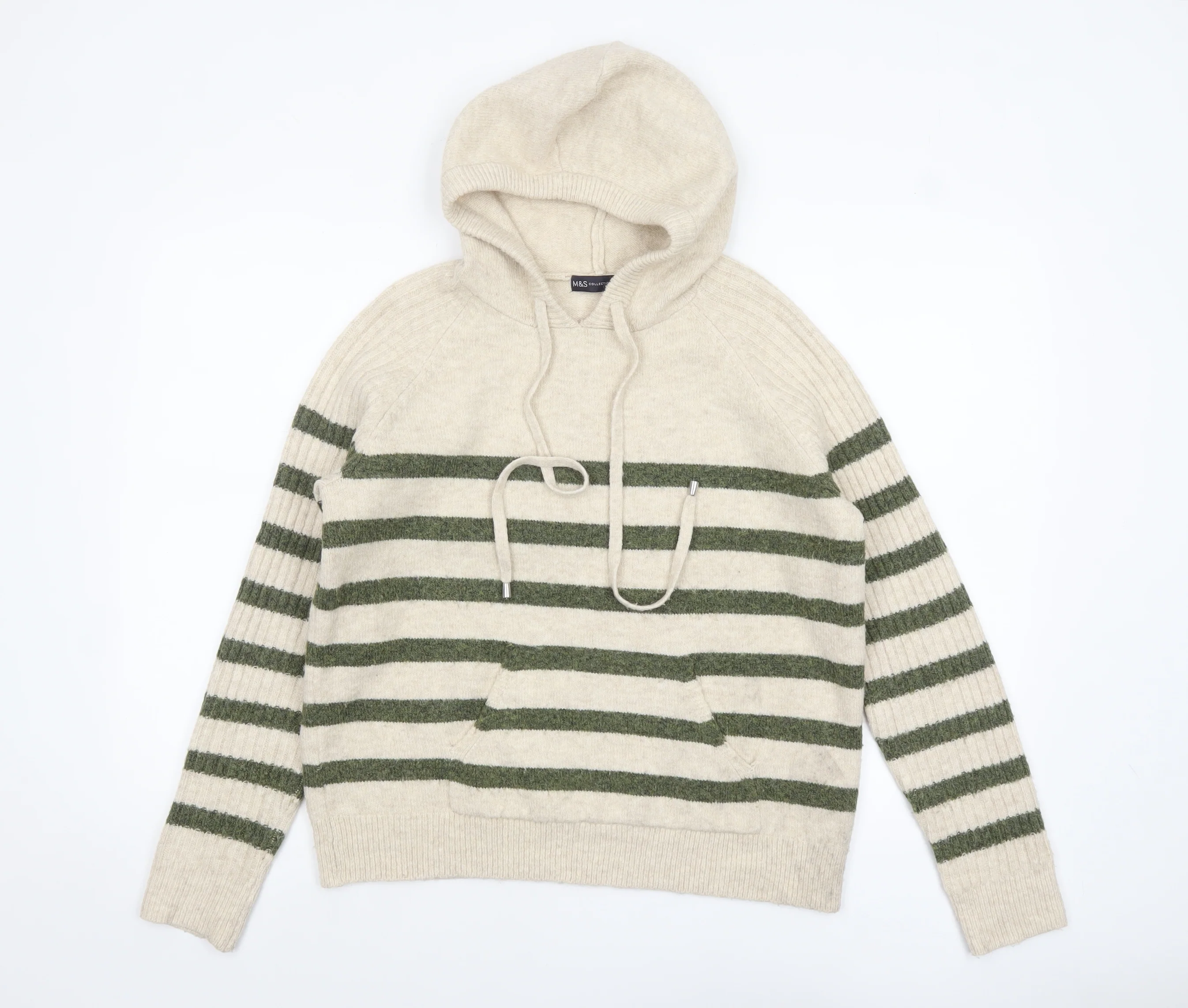 Marks and Spencer Women’s Beige Striped Hooded Knit Jumper Size S