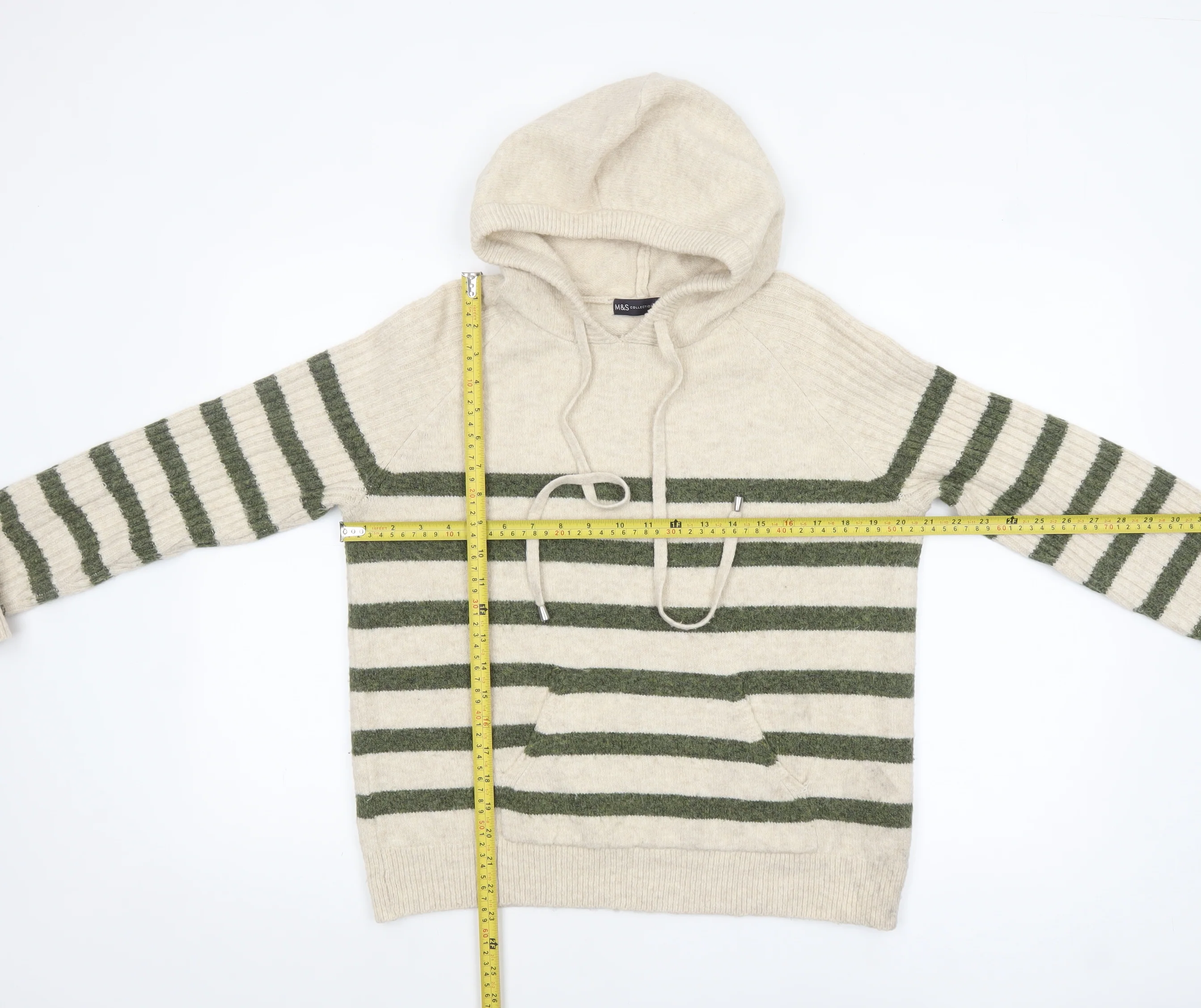 Marks and Spencer Women’s Beige Striped Hooded Knit Jumper Size S - Image 2