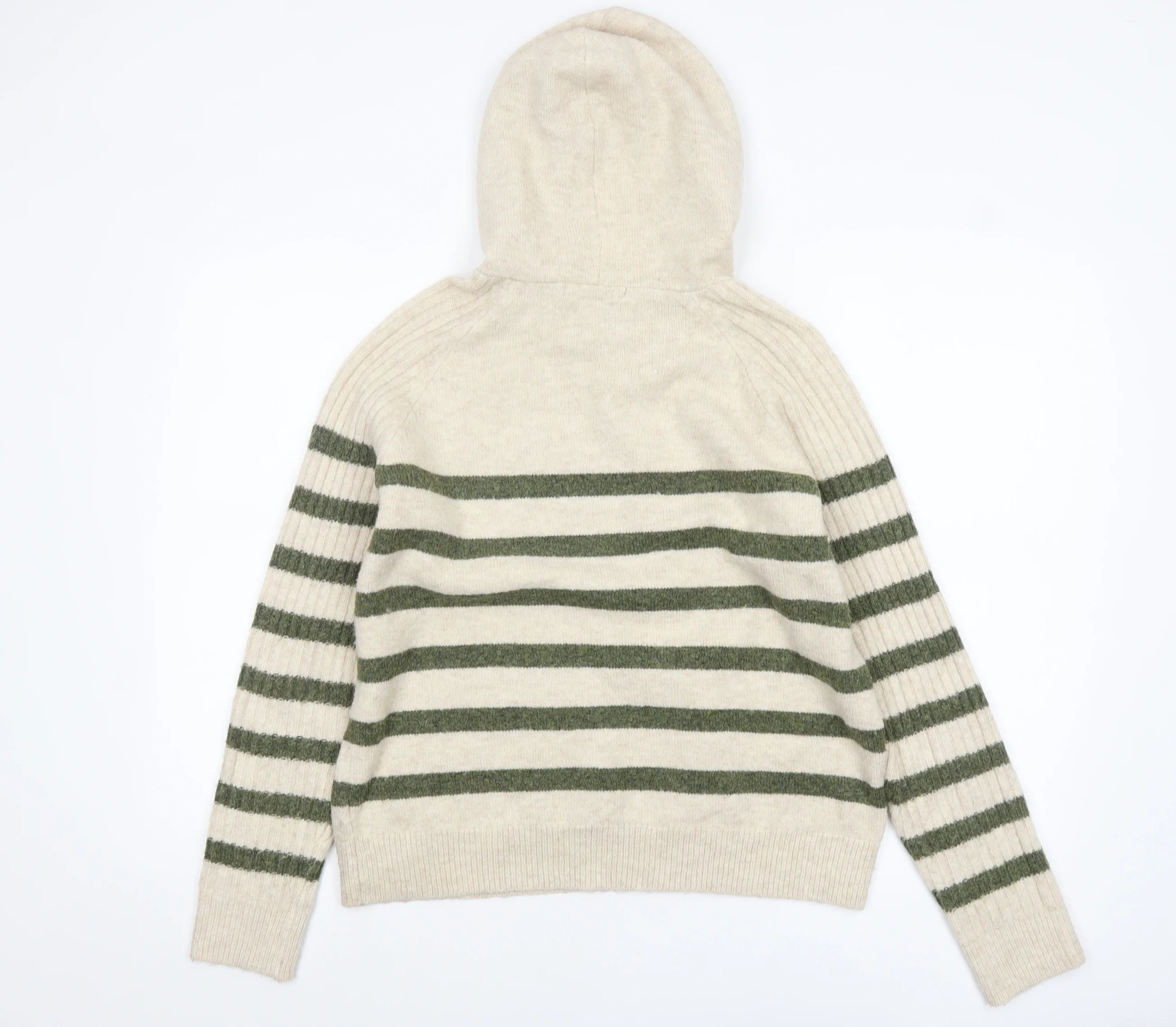 Marks and Spencer Women’s Beige Striped Hooded Knit Jumper Size S - Image 3